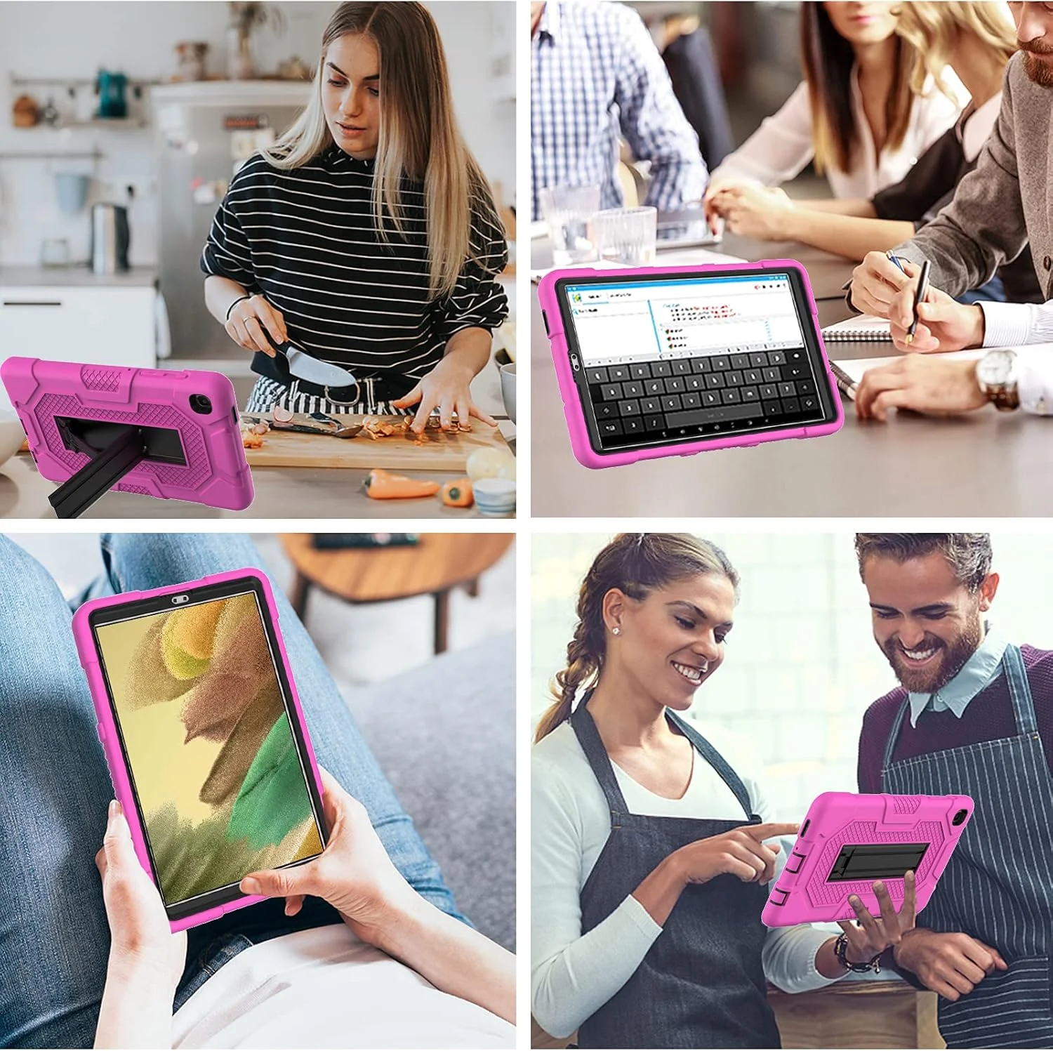 کاور محافظ تبلت سامسونگ گلکسی تب A7 Lite سایز 8.7 اینچ مدل 2021، کاور محافظ سه لایه ضد ضربه با استند برای تبلت تب A7 Lite 8.7 اینچی SM-T220/T225 مناسب کودکان، رزگلد + مشکی