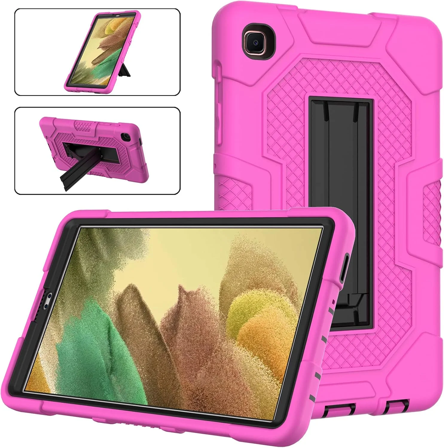 کاور محافظ تبلت سامسونگ گلکسی تب A7 Lite سایز 8.7 اینچ مدل 2021، کاور محافظ سه لایه ضد ضربه با استند برای تبلت تب A7 Lite 8.7 اینچی SM-T220/T225 مناسب کودکان، رزگلد + مشکی