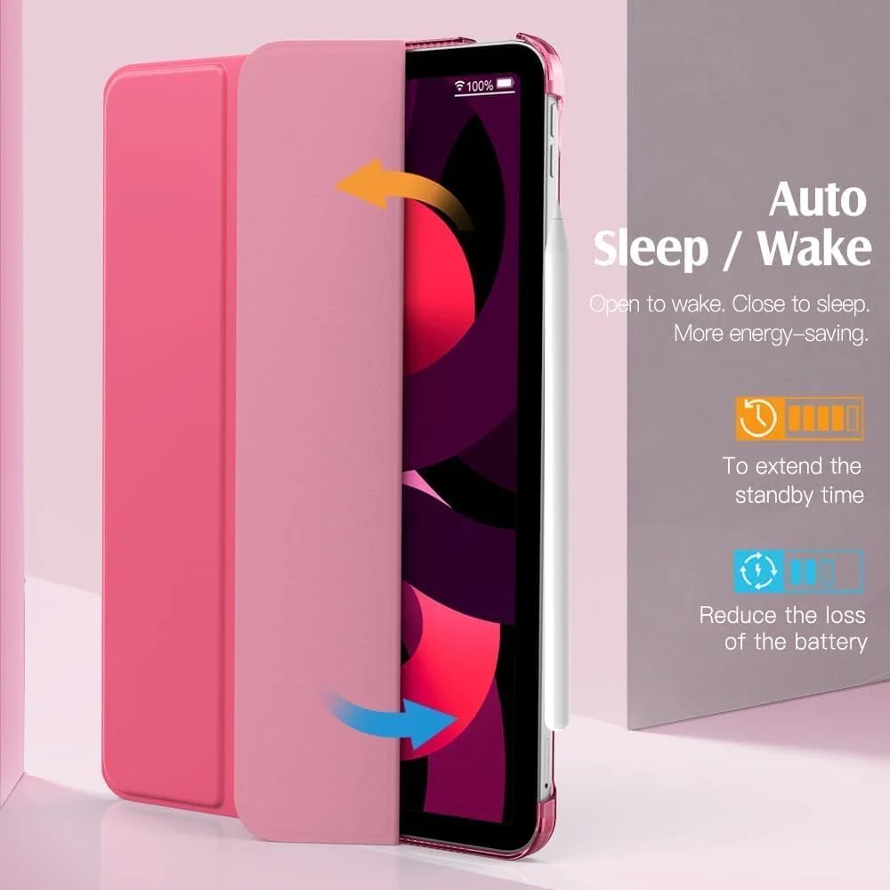 کاور ام تک مناسب برای آیپد ایر 11 اینچ M2 2024، آیپد ایر نسل پنجم 2022/آیپد ایر نسل چهارم 2020 10.9 اینچ، کاور پشتی سخت و نازک نیمه شفاف مناسب برای آیپد ایر، قابلیت بیدار شدن/به خواب رفتن خودکار، (صورتی)