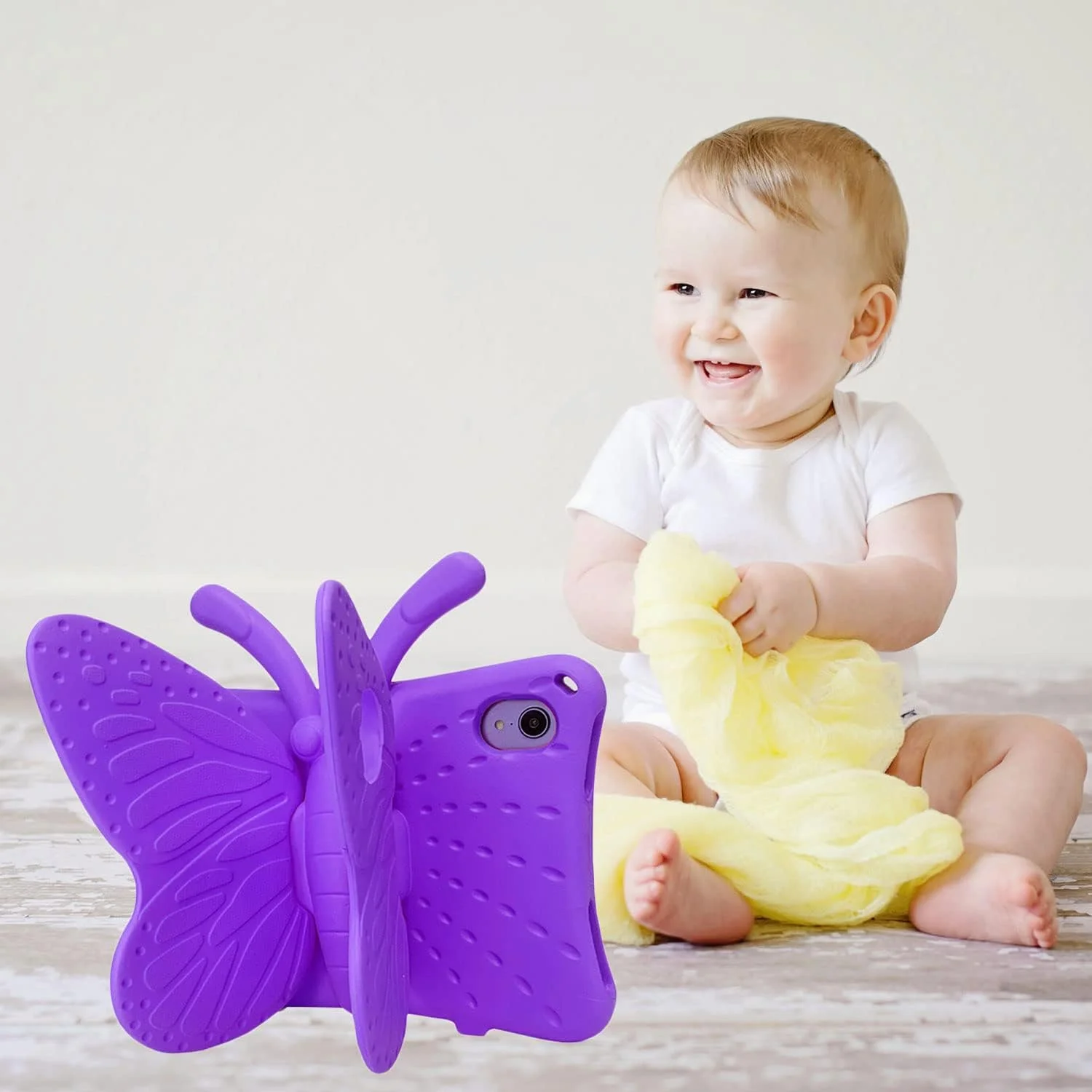 کیف محافظ تادینگ مناسب برای آیپد مینی 7 A17 Pro مینی 6 8.3 اینچی، کیف آیپد مینی کودکانه، کاور فومی EVA ضد ضربه طرح پروانه زیبا با پایه برای تبلت آیپد مینی (نسل 6 و 7) 8.3 اینچی دخترانه - بنفش