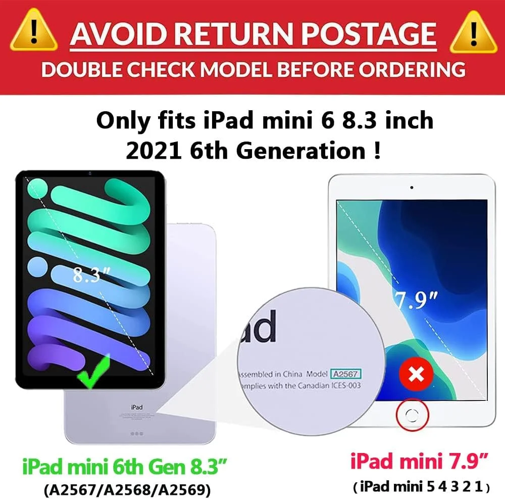 کیف محافظ تادینگ مناسب برای آیپد مینی 7 A17 Pro مینی 6 8.3 اینچی، کیف آیپد مینی کودکانه، کاور فومی EVA ضد ضربه طرح پروانه زیبا با پایه برای تبلت آیپد مینی (نسل 6 و 7) 8.3 اینچی دخترانه - بنفش