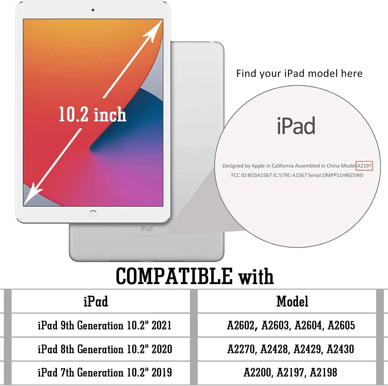 کیف آیپد جدید AIWOXING مناسب آیپد 10.2 اینچی 2020/2019 نسل 8/7 با جایگاه داخلی قلم اپل، جای کارت، قابلیت بیدار/خواب خودکار و استند با زوایای دید چندگانه، کاور چرمی هوشمند تبلت اپل، مشکی