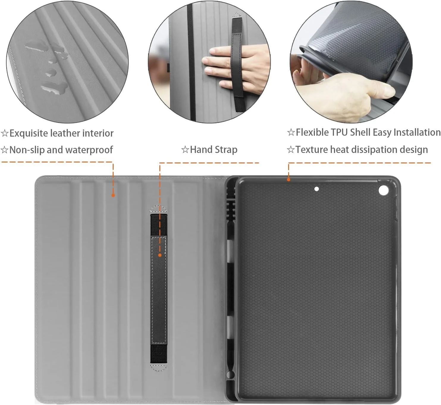 کیف آیپد جدید AIWOXING مناسب آیپد 10.2 اینچی 2020/2019 نسل 8/7 با جایگاه داخلی قلم اپل، جای کارت، قابلیت بیدار/خواب خودکار و استند با زوایای دید چندگانه، کاور چرمی هوشمند تبلت اپل، مشکی