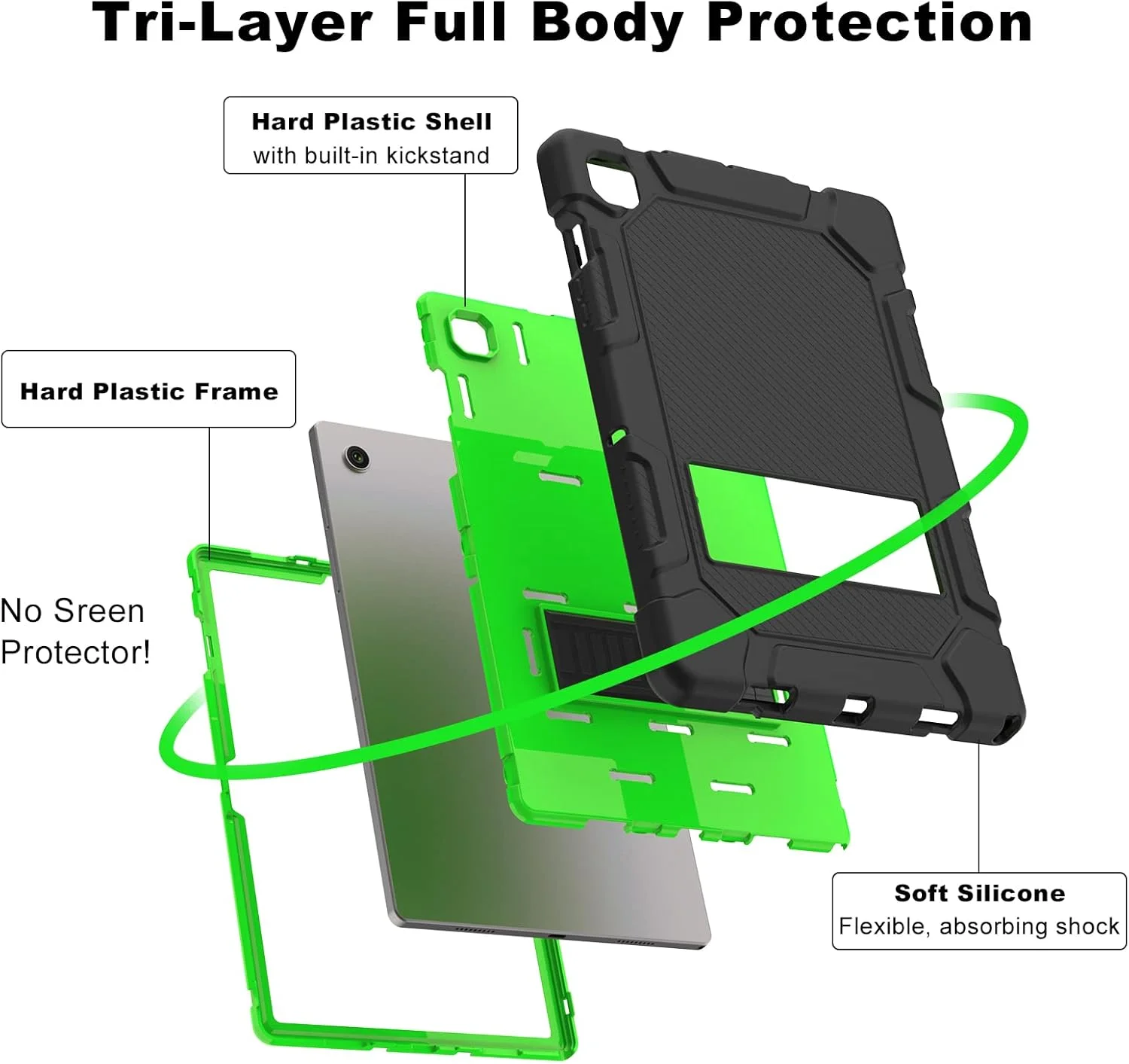 کاور مقاوم رنتایس برای تبلت گلکسی تب A8 10.5 اینچی با پایه، ضد ضربه و بادوام مناسب برای تبلت سامسونگ A8 مدل SM-X200/X205/X207، مشکی + سبز