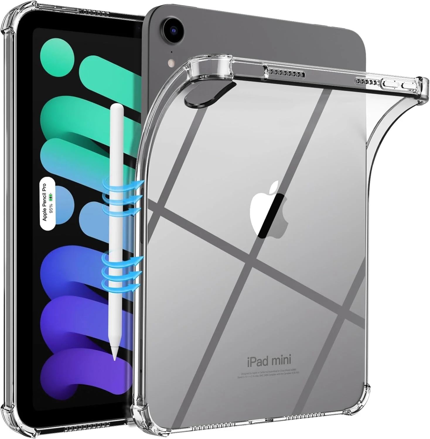 کاور آیپد مینی 7 2024 (A17 Pro) / آیپد مینی 6 2021، کاور آیپد مینی نسل 7/6 اینچ 8.3، محافظ باریک و شفاف TPU [پشتیبانی از Touch ID و شارژ Apple Pencil Pro]، شفاف