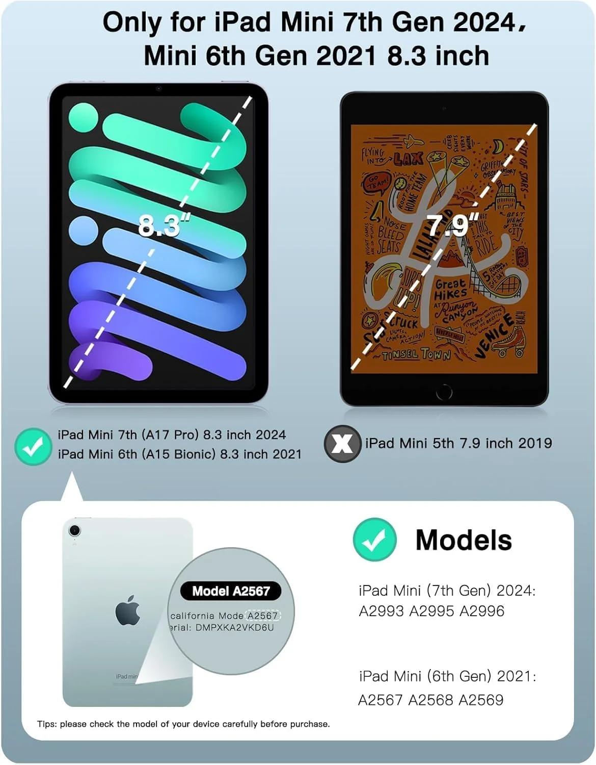 کاور آیپد مینی 7 2024 (A17 Pro) / آیپد مینی 6 2021، کاور آیپد مینی نسل 7/6 اینچ 8.3، محافظ باریک و شفاف TPU [پشتیبانی از Touch ID و شارژ Apple Pencil Pro]، شفاف