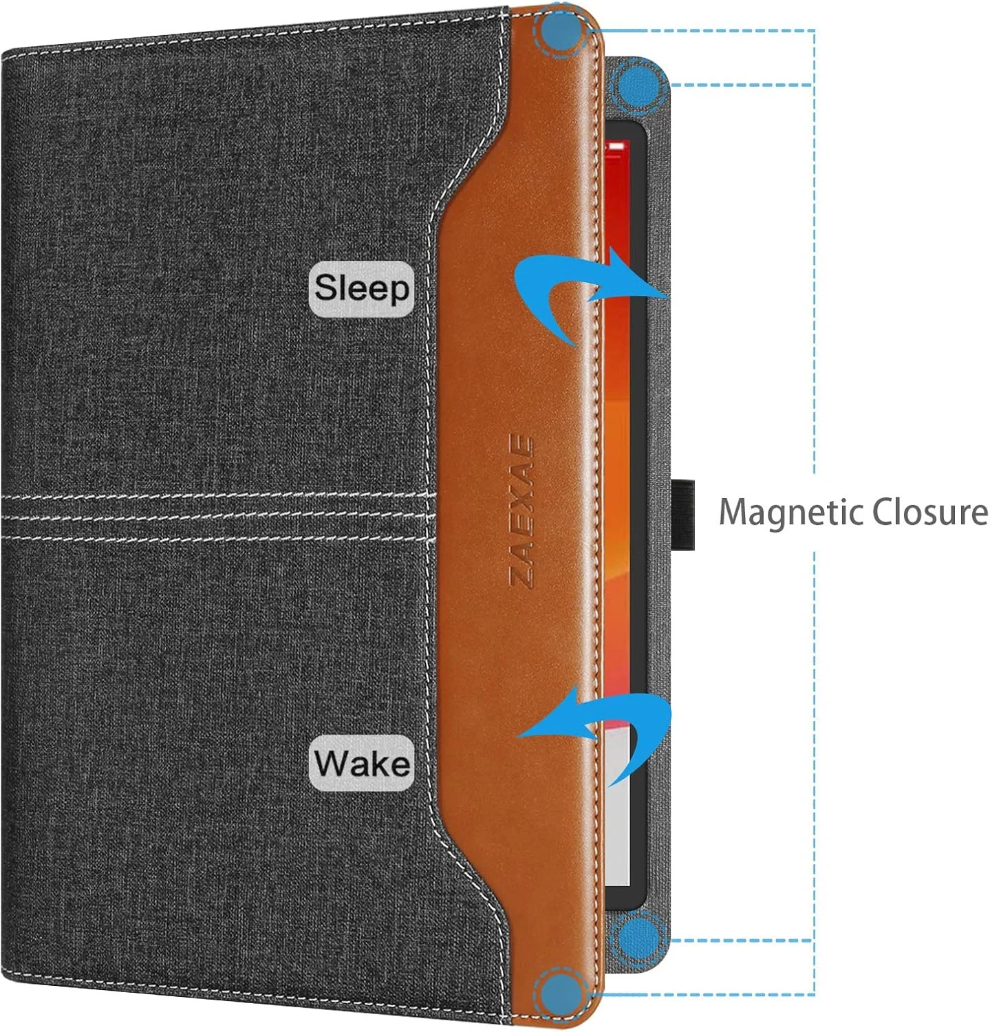 کیف ZAEXAE مناسب برای آیپد نسل ششم / نسل پنجم 2018/2017، کیف 9.7 اینچی، کاور آیپد ایر 2 / آیپد ایر با جای مداد اپل، جلد چرمی PU ممتاز، حالت استند و قابلیت بیدار/خواب خودکار، قهوه ای مشکی