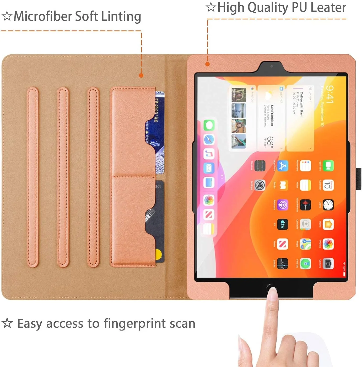 کیف چرمی آیپد 10.2 اینچی AIWOXING مدل 2020/2019 (نسل 8/7) با نگهدارنده قلم اپل، محافظ گوشه، قابلیت بیدار/خواب خودکار و روکش تاشو با زوایای دید چندگانه، رزگلد