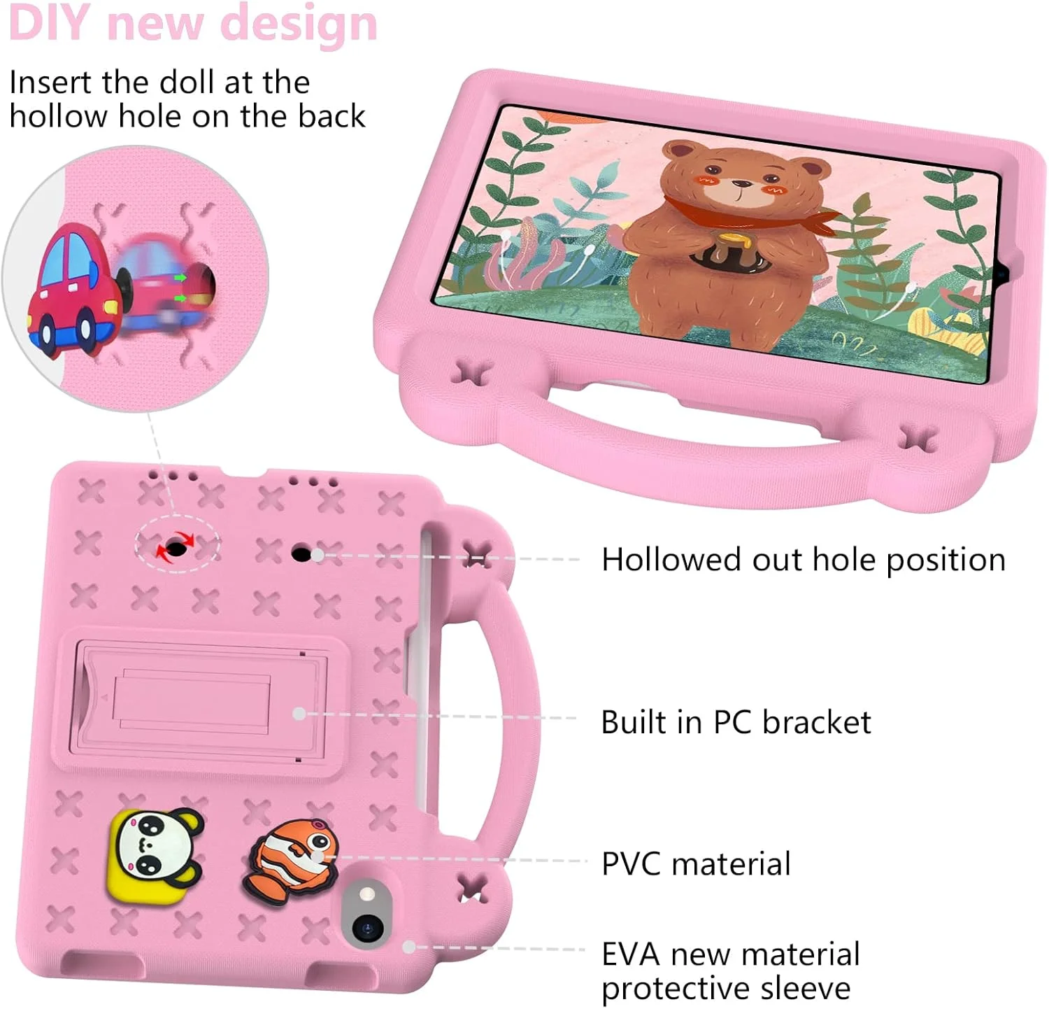 کیف تبلت کودکانه TENLOY مناسب برای آیپد مینی 6، ضد ضربه EVA با پایه تاشو/دسته/بند شانه، روکش محافظ تبلت کودکانه مناسب برای آیپد مینی نسل ششم 8.3 اینچی 2021 (صورتی)