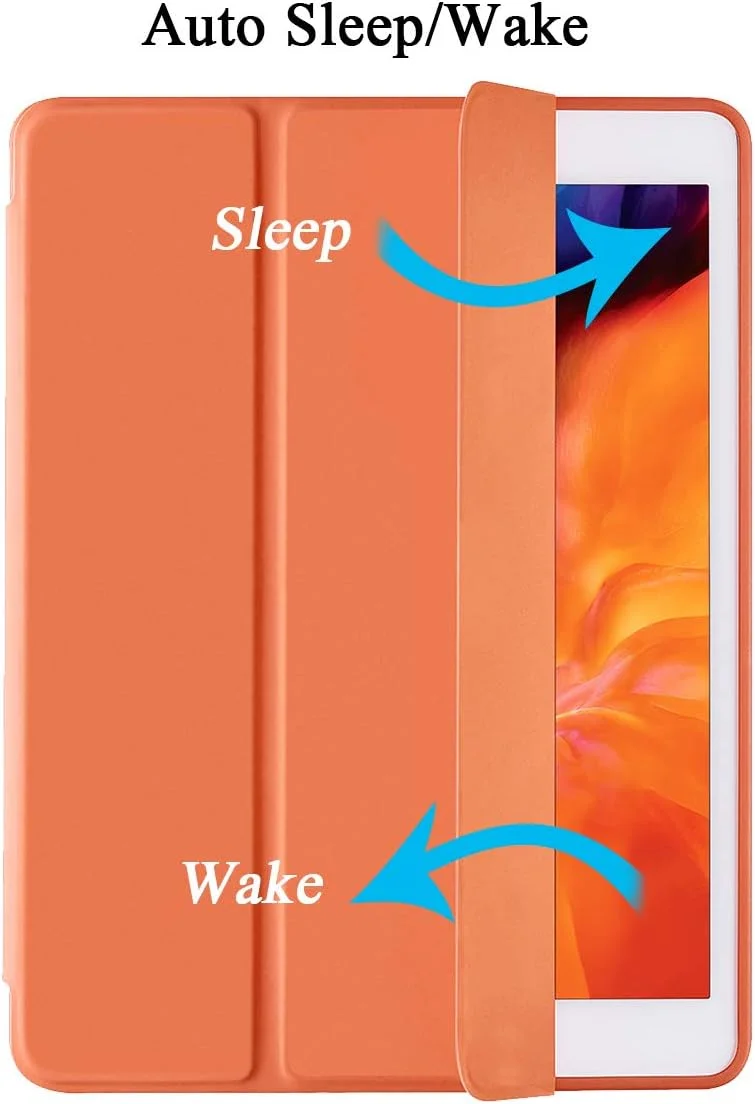 کاور آیپد 10.2 اینچی نسل 9/8/7 SIWENGDE سازگار با (مدل 2021/2020/2019) به همراه جای قلم، کاور محافظ باریک و نرم TPU با قابلیت استند سه تایی هوشمند، پوشش کامل بدنه، حالت خواب/بیدار خودکار (نارنجی)