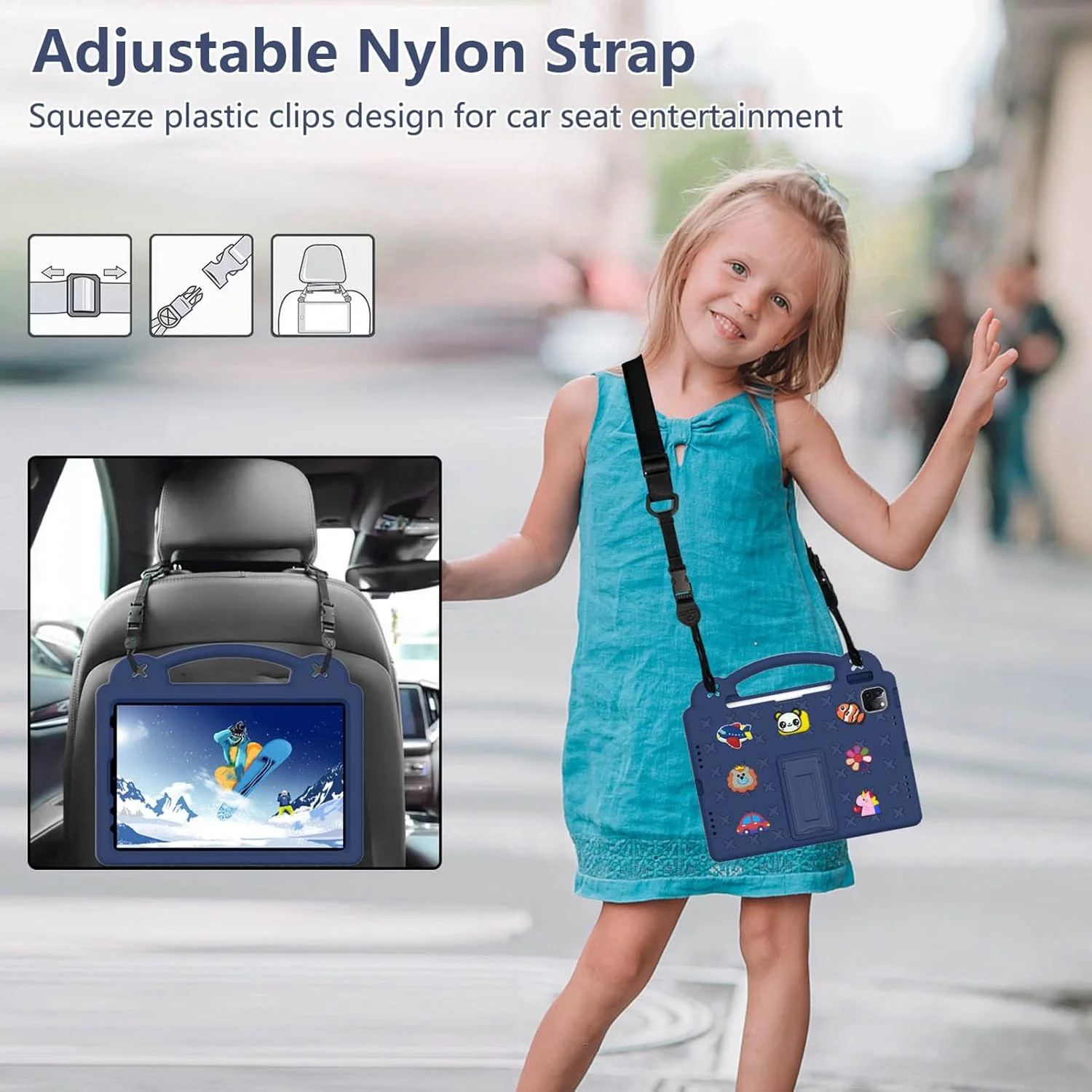 کاور ضد ضربه Jarttarn سازگار با آیپد نسل 10، مدل 10.9 اینچی 2022، کاور کودکانه DIY با جای مداد/دسته/پایه/بند شانه (آبی تیره)