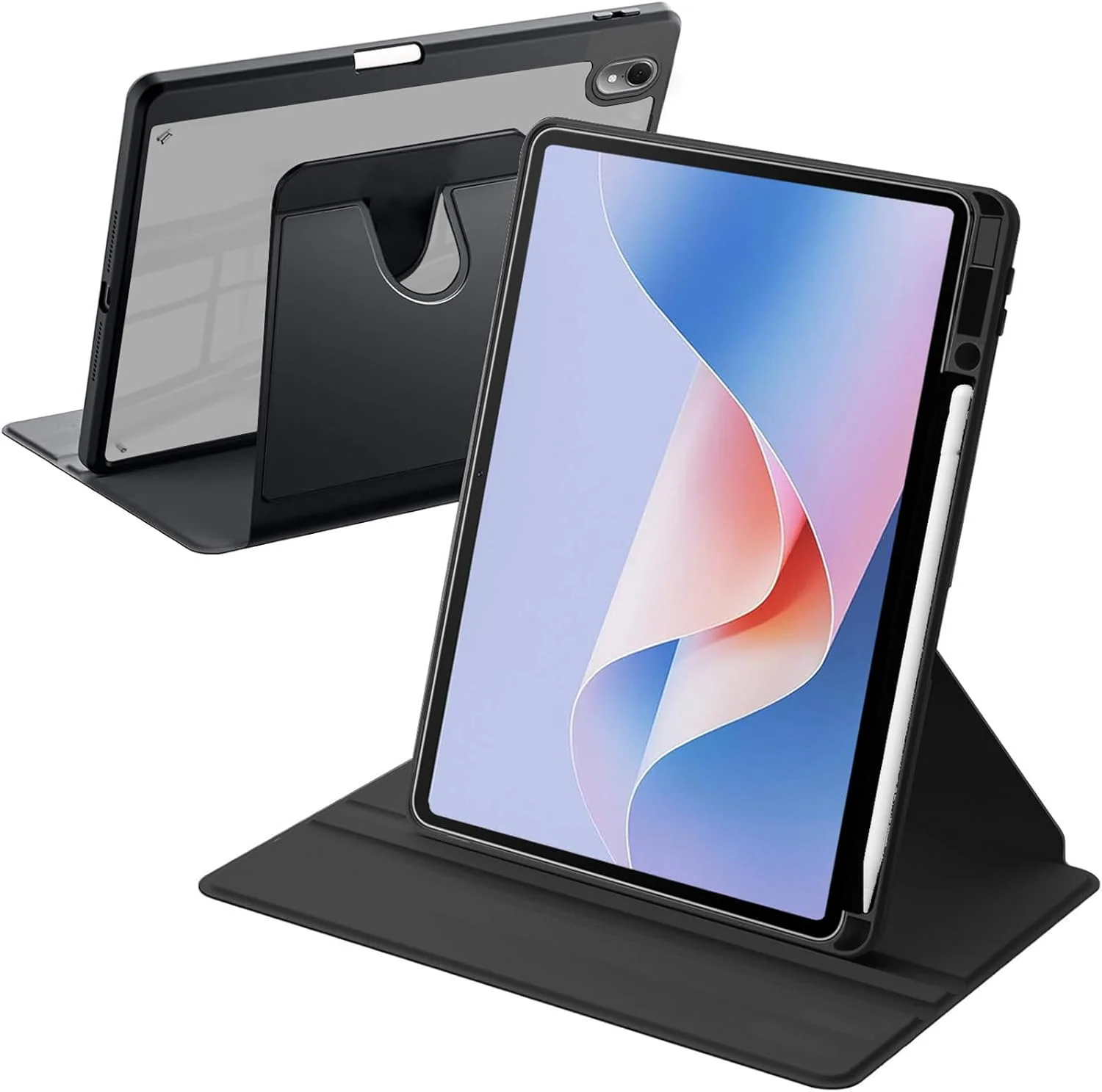 کیف چرخشی A-BEAUTY سازگار با Huawei MatePad 11.5 S 2024 با جای قلم، کاور محافظ استند چرخشی 360 درجه با پشت شفاف، بیدار/خواب خودکار، مشکی