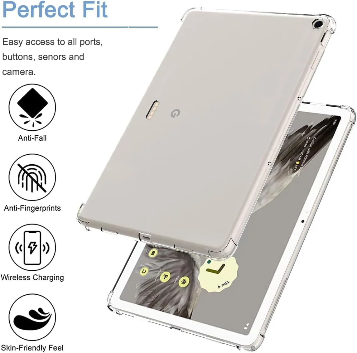 کاور شفاف تبلت گوگل پیکسل، کاور تبلت پیکسل 2023 (10.95 اینچ)، کاور محافظ TPU باریک و سبک وزن شفاف تبلت گوگل پیکسل با لبه برجسته و پشت شفاف