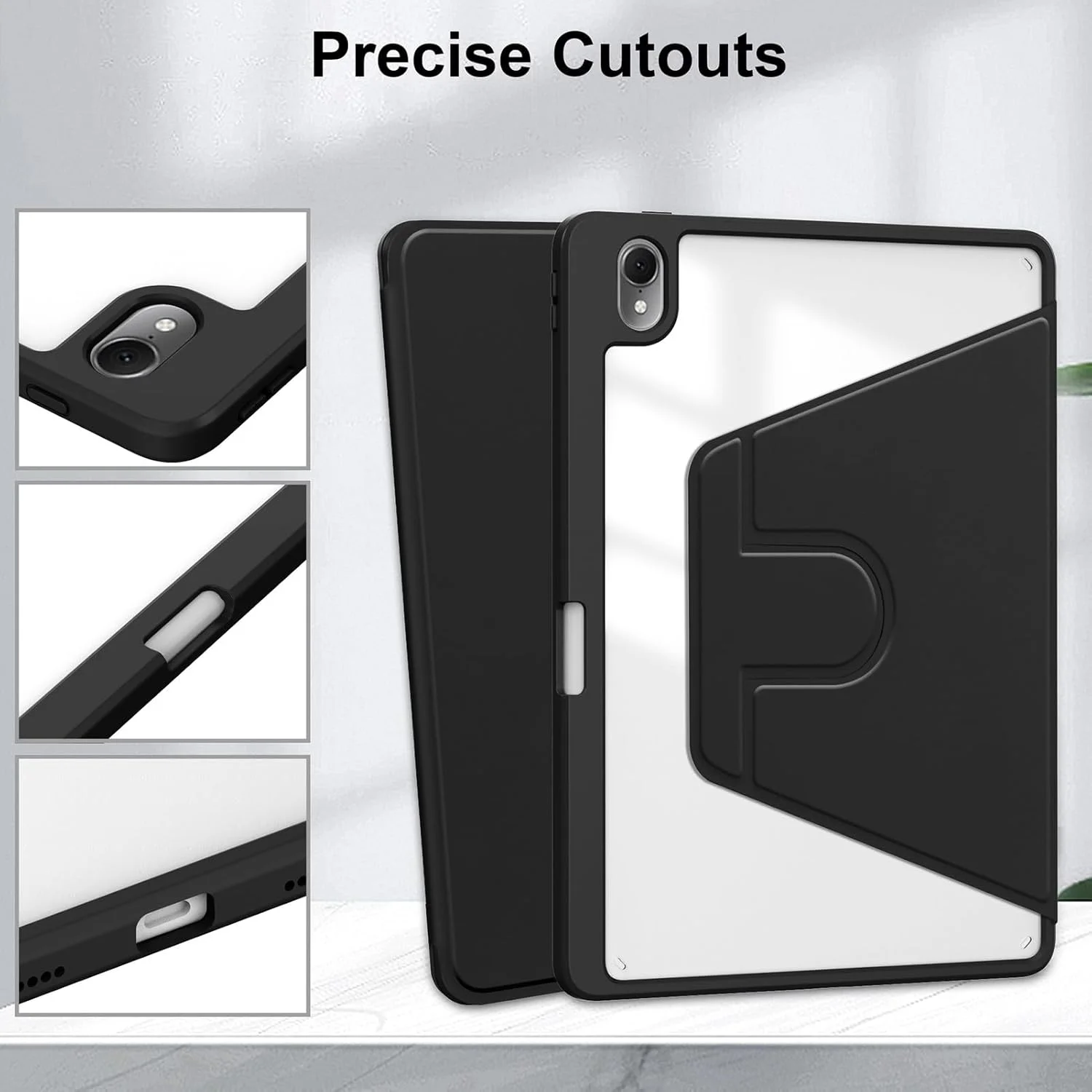 کیف چرخشی A-BEAUTY سازگار با Huawei MatePad 11.5 S 2024 با جای قلم، کاور محافظ استند چرخشی 360 درجه با پشت شفاف، بیدار/خواب خودکار، مشکی