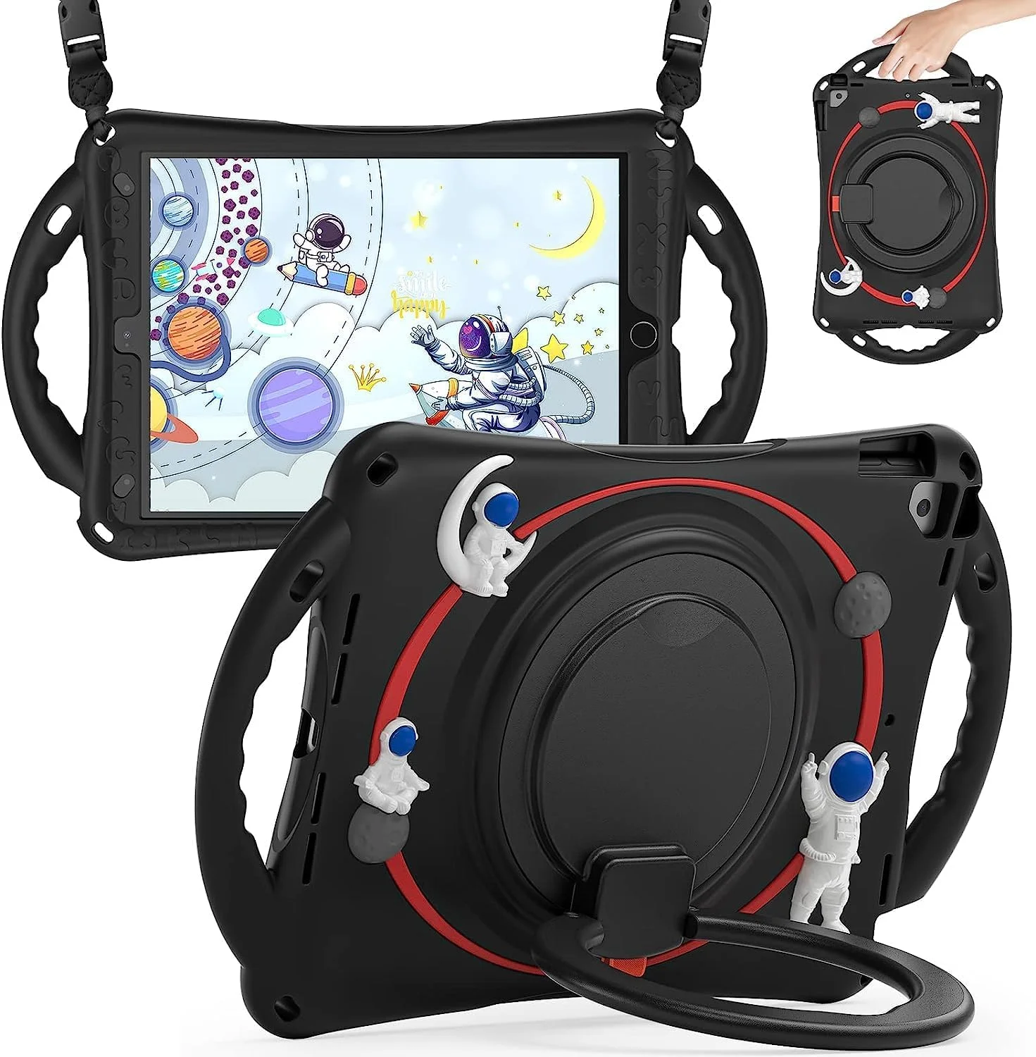 کیف محافظ ضد ضربه کودکانه COOLBABY مناسب برای آیپد نسل 9، نسل 8 و نسل 7 (10.2 اینچ) مدل 2021، 2020، 2019 به همراه پایه چرخان، جای قلم، بند، سبک و انعطاف پذیر، ضد ضربه برای دختران و پسران