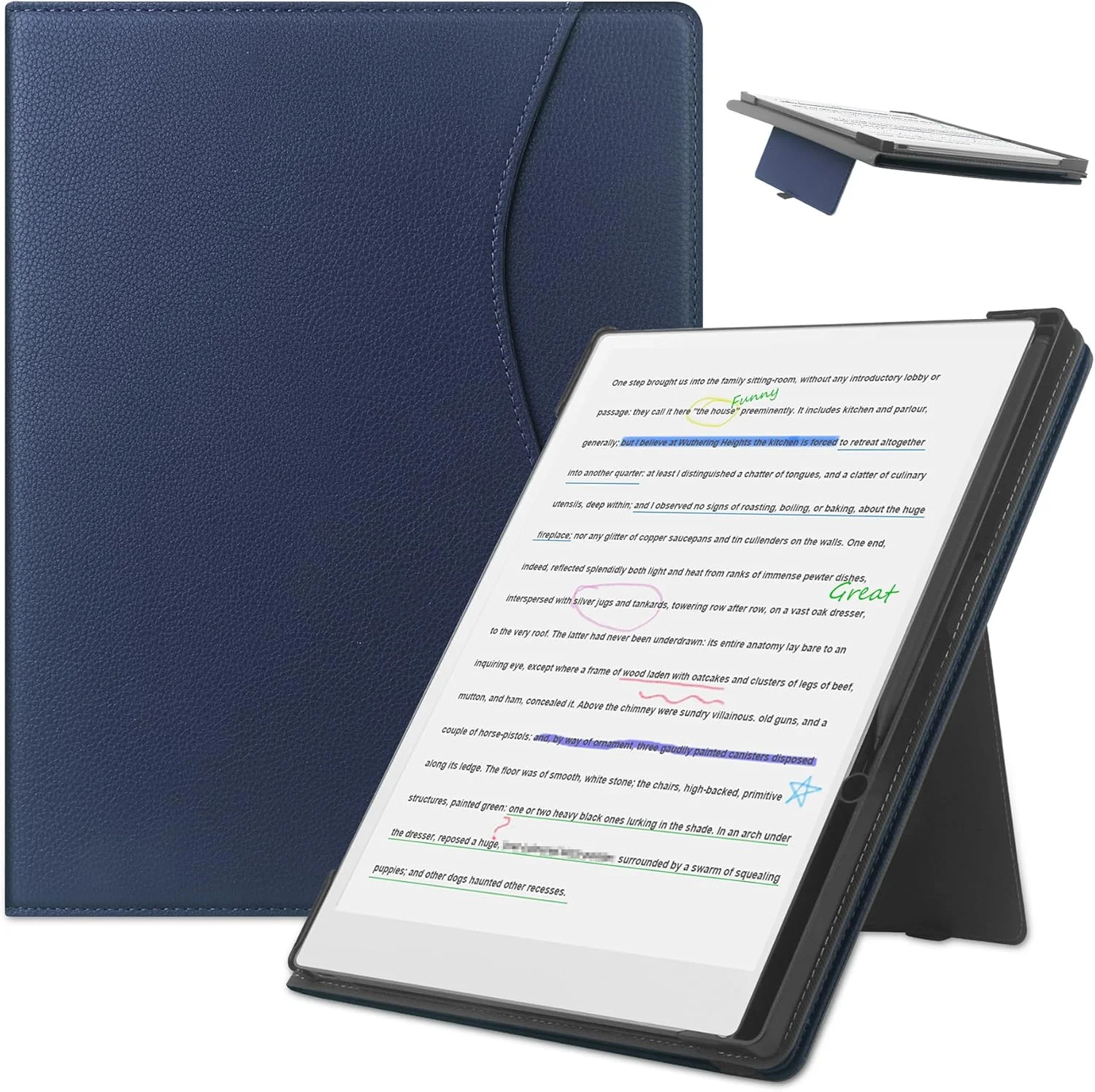 کاور استند KuRoKo برای تبلت Remarkable Paper Pro Color سایز 11.8 اینچ مدل 2024، جلد تاشو با جای کارت، قابلیت خواب/بیدار شدن خودکار و جای قلم، سازگار با Remarkable Paper Pro (آبی تیره)