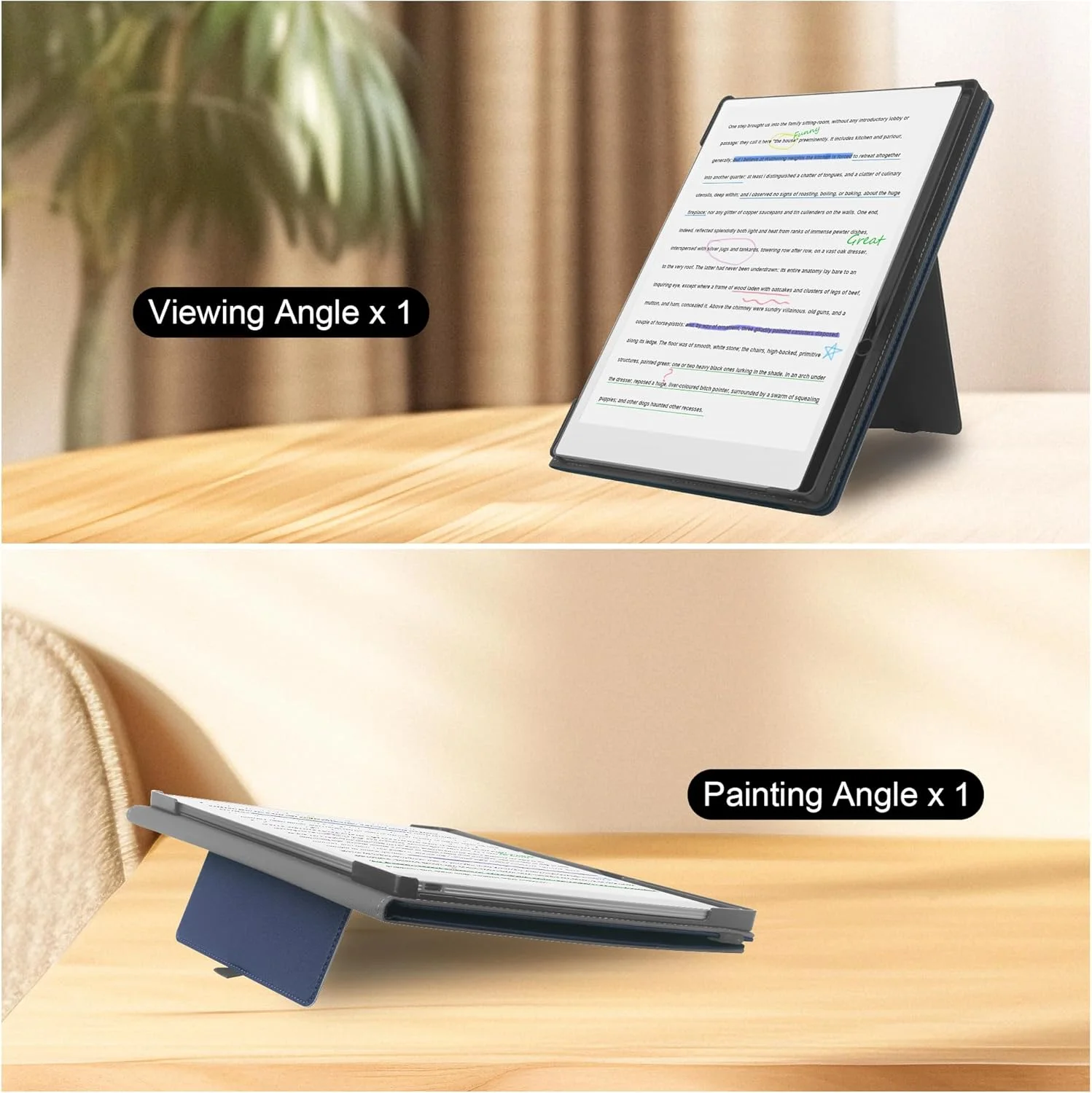 کاور استند KuRoKo برای تبلت Remarkable Paper Pro Color سایز 11.8 اینچ مدل 2024، جلد تاشو با جای کارت، قابلیت خواب/بیدار شدن خودکار و جای قلم، سازگار با Remarkable Paper Pro (آبی تیره)