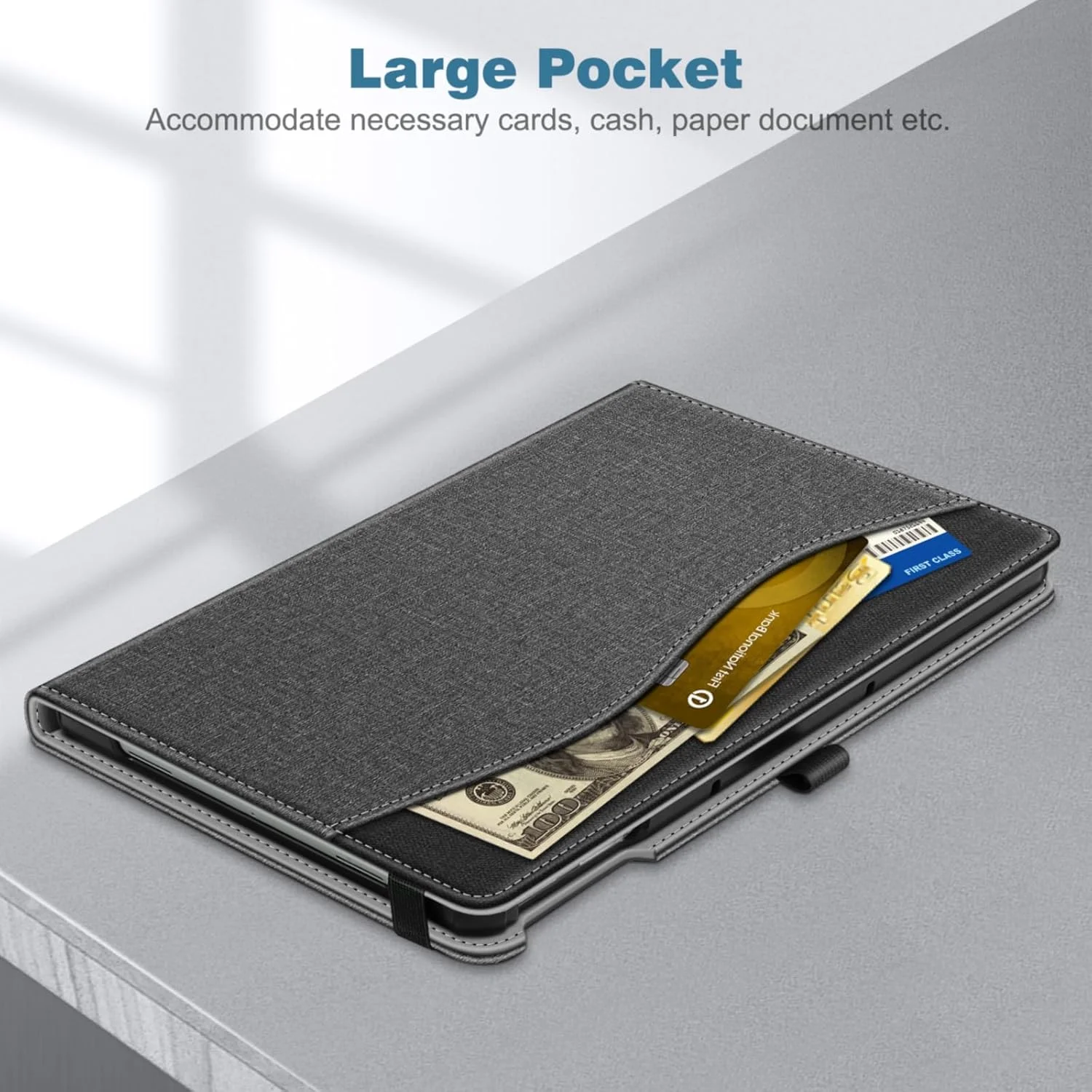 کیف محافظ FINTIE سازگار با تبلت 11 اینچی Google Pixel 2023 - کاور محافظ چند زاویه با جیب و نگهدارنده مداد، پشتیبانی از داک شارژ اسپیکر، خاکستری