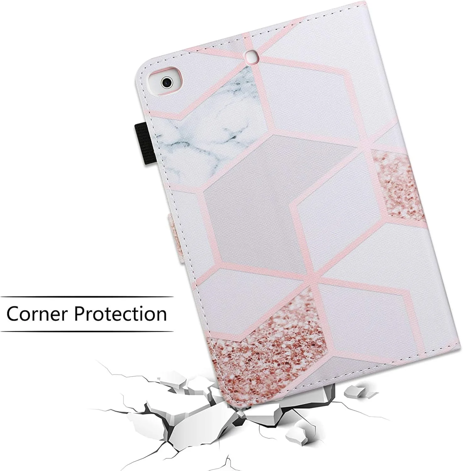 کاور آیپد مینی 5 فنسیتی، مناسب برای مینی 4، مینی 3، 2، کاور هوشمند با قابلیت بیدار شدن/به خواب رفتن، کاور محافظ چرمی نرم PU با جای کارت و نگهدارنده قلم برای اپل آیپد مینی 1، 2، 3، 4، 5 - طرح سنگ مرمر طلایی