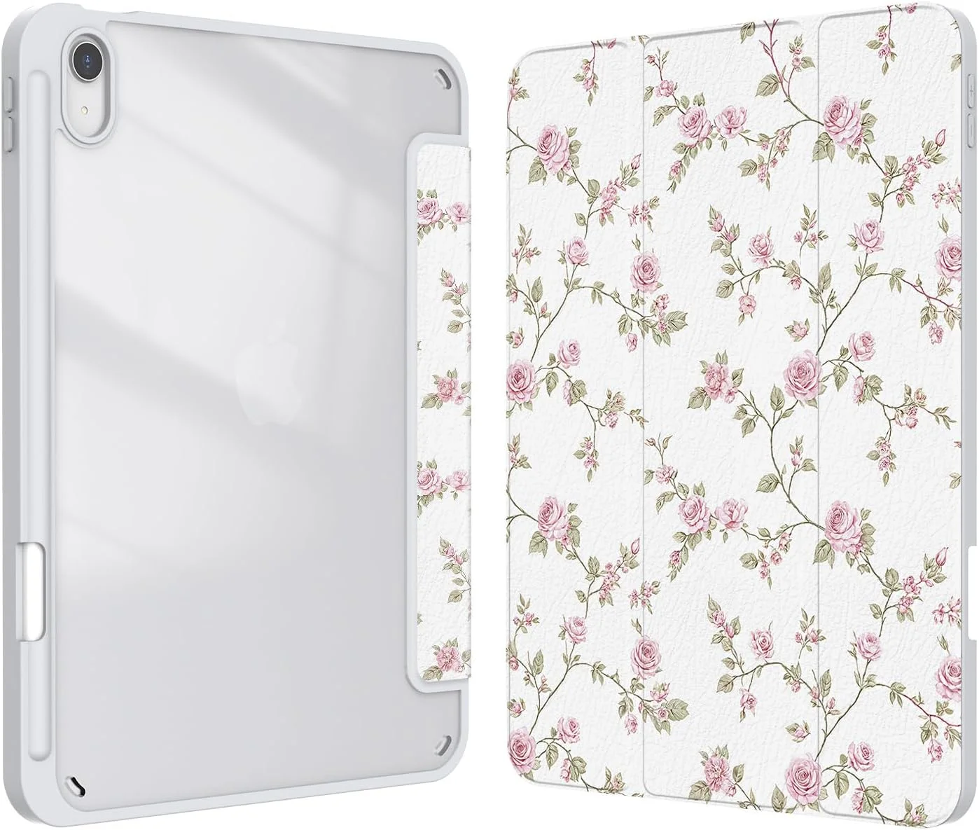 کاور ایکس‌کلادز مناسب آیپد نسل دهم 10.9 اینچی 2022، کاور با جای قلم، کاور پشتی شفاف با طراحی زیبا و جذاب برای زنان، دختران و پسران، حالت خواب/بیدار خودکار، گل صورتی