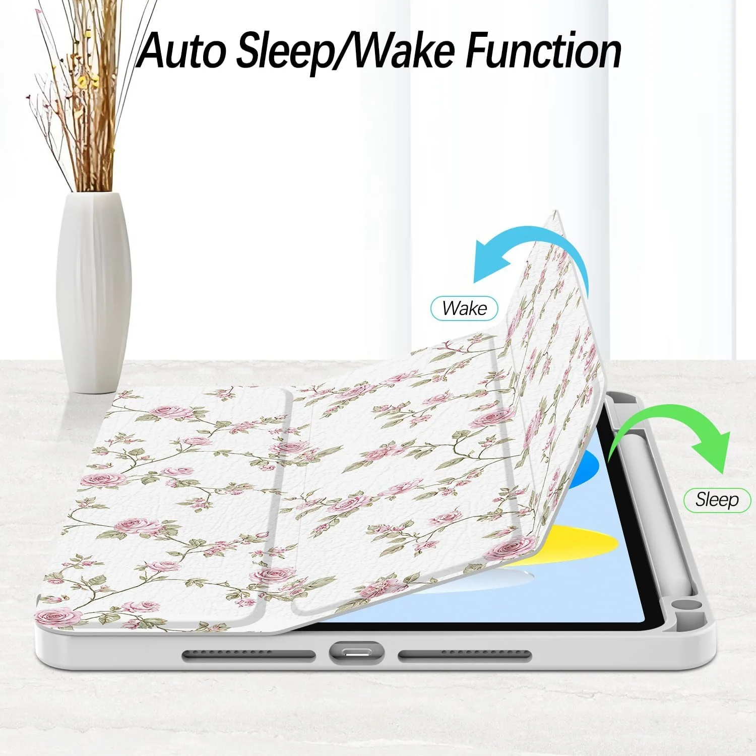 کاور ایکس‌کلادز مناسب آیپد نسل دهم 10.9 اینچی 2022، کاور با جای قلم، کاور پشتی شفاف با طراحی زیبا و جذاب برای زنان، دختران و پسران، حالت خواب/بیدار خودکار، گل صورتی
