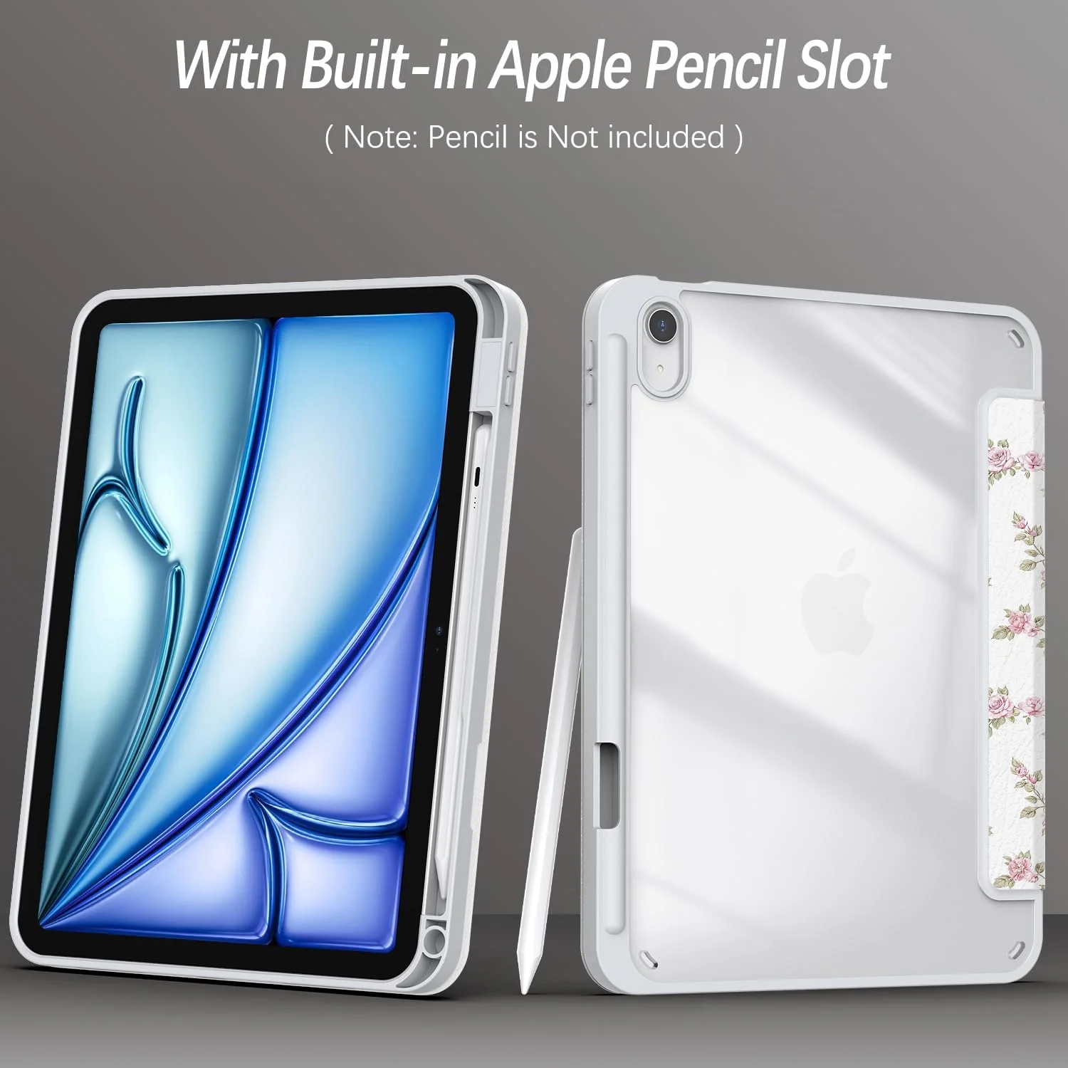 کاور ایکس‌کلادز مناسب آیپد نسل دهم 10.9 اینچی 2022، کاور با جای قلم، کاور پشتی شفاف با طراحی زیبا و جذاب برای زنان، دختران و پسران، حالت خواب/بیدار خودکار، گل صورتی