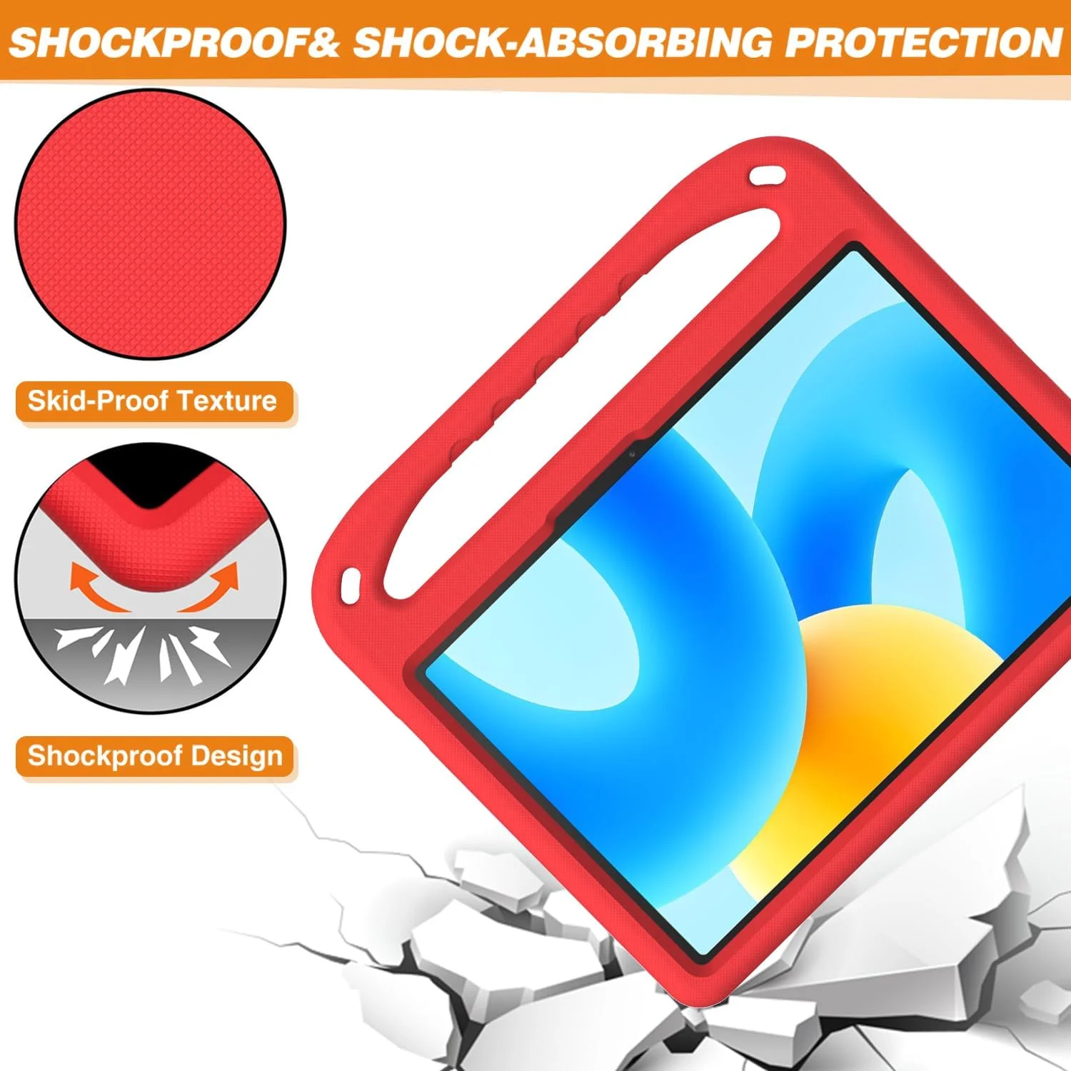 قاب تبلت EabHulie برای Huawei MatePad 11.5 S 2024، کاور سبک وزن EVA ضد ضربه با دسته و استند، قاب محافظ مناسب کودکان، قرمز