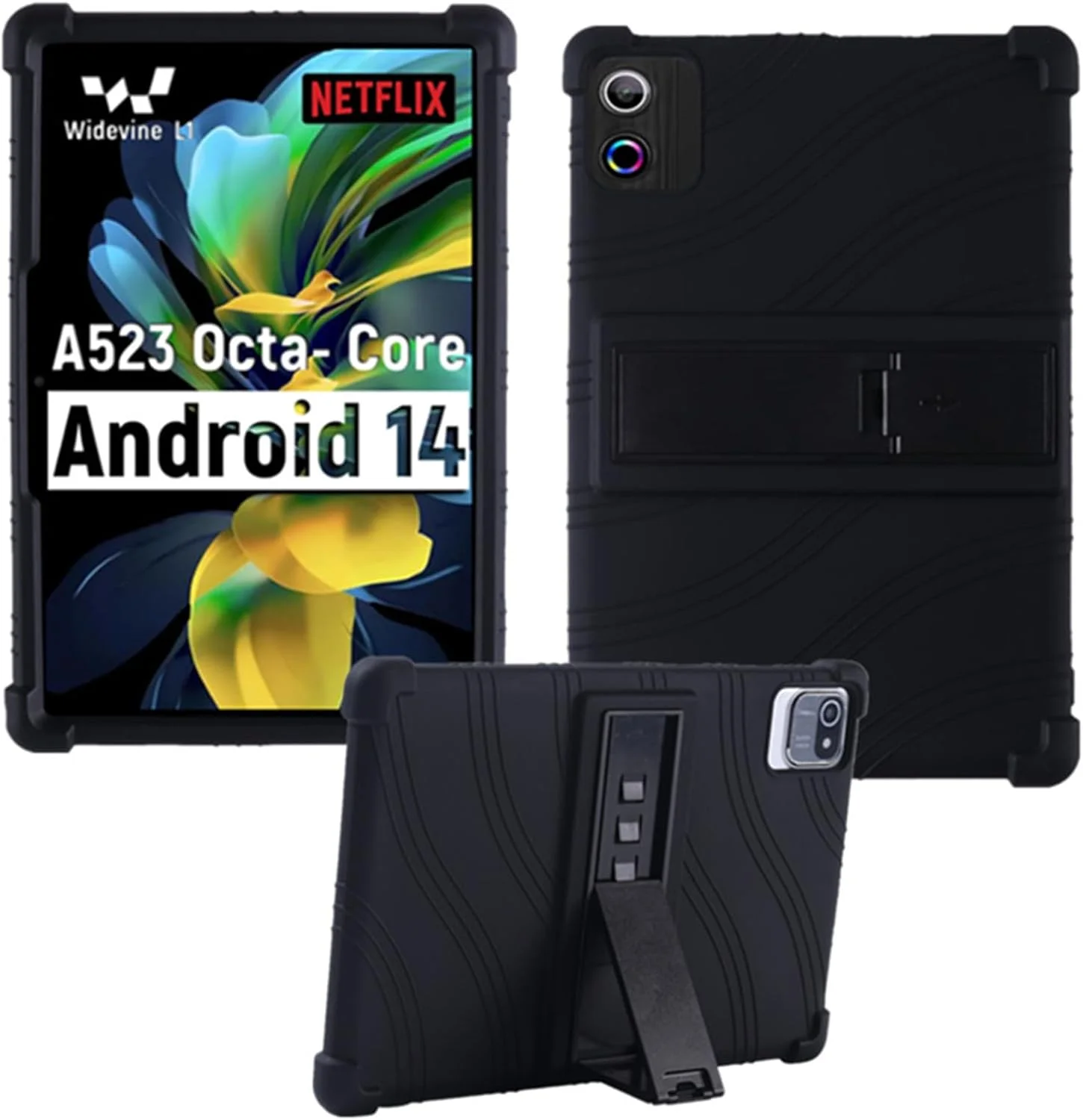 کاور سیلیکونی مناسب تبلت 10.1 اینچی HminSen مدل MB1001، کاور سیلیکونی کودکانه برای تبلت Moderness MB1001/Okaysea 10.1، مناسب برای تبلت 10 اینچی HAPPYBE/ANYLAKE/Freeski OLEXEX Bestski/Velorim/CZZ/ZZB (مشکی)