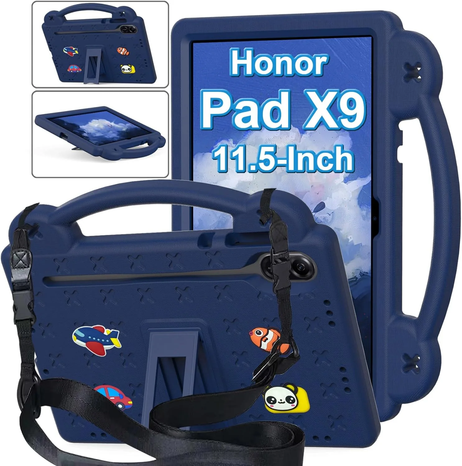 کیف Billionn سازگار با Honor Pad X9 11.5 اینچی، لوازم جانبی DIY برای کودکان، کیف ضد ضربه با [نگهدارنده مداد] [بند شانه] [پایه دسته]، آبی تیره