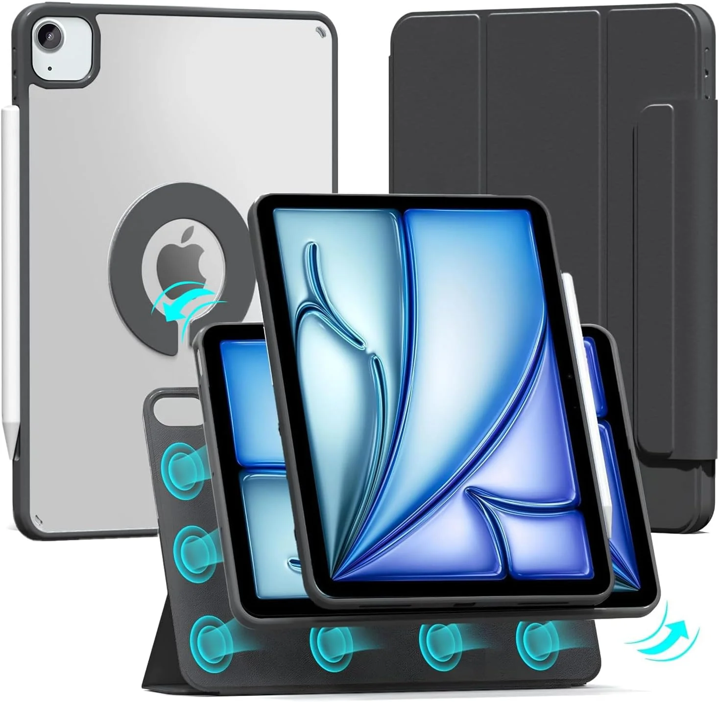 کاور ProElite برای Apple iPad Air 13 اینچ M2 2024، کاور محافظ مغناطیسی جداشدنی هوشمند ضد ضربه برای Apple iPad Air 13 اینچ M2 2024، مشکی