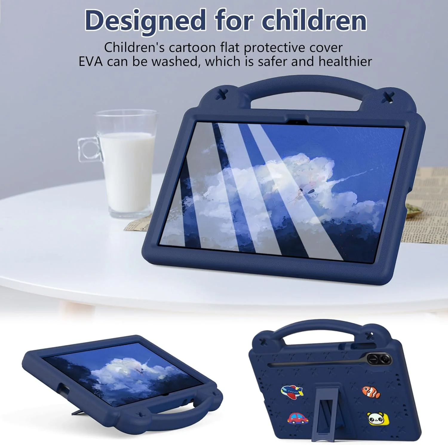 کیف Billionn سازگار با Honor Pad X9 11.5 اینچی، لوازم جانبی DIY برای کودکان، کیف ضد ضربه با [نگهدارنده مداد] [بند شانه] [پایه دسته]، آبی تیره