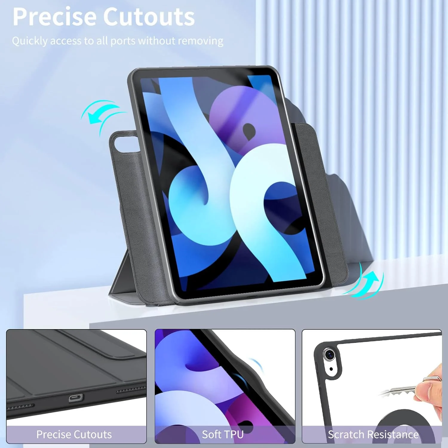 کاور ProElite برای Apple iPad Air 13 اینچ M2 2024، کاور محافظ مغناطیسی جداشدنی هوشمند ضد ضربه برای Apple iPad Air 13 اینچ M2 2024، مشکی