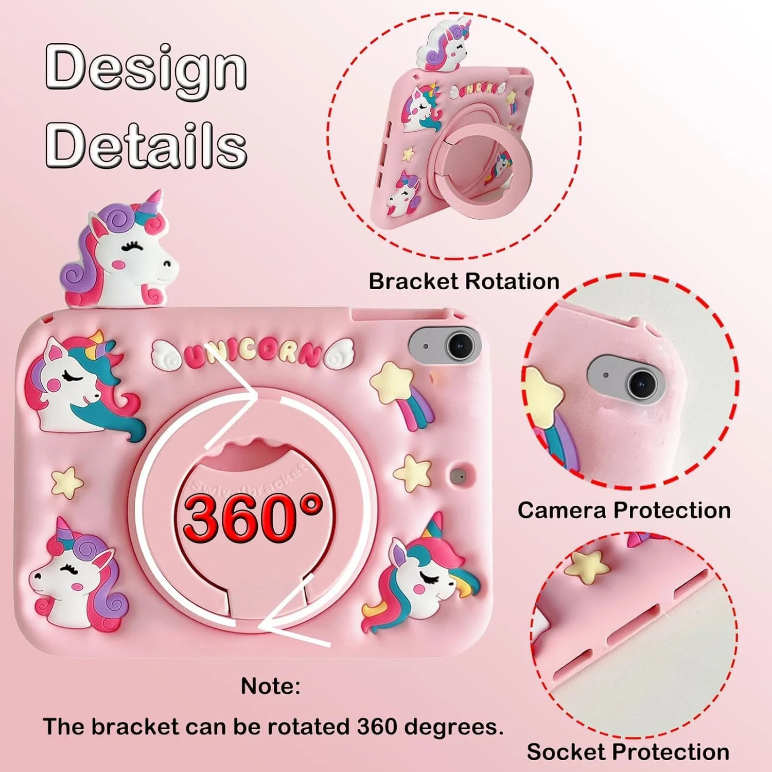 کیف محافظ کودکانه سازگار با آیپد (A16) نسل 11/10 (2025/2022)، کاور محافظ سیلیکونی ضد ضربه با استند و بند شانه (صورتی)