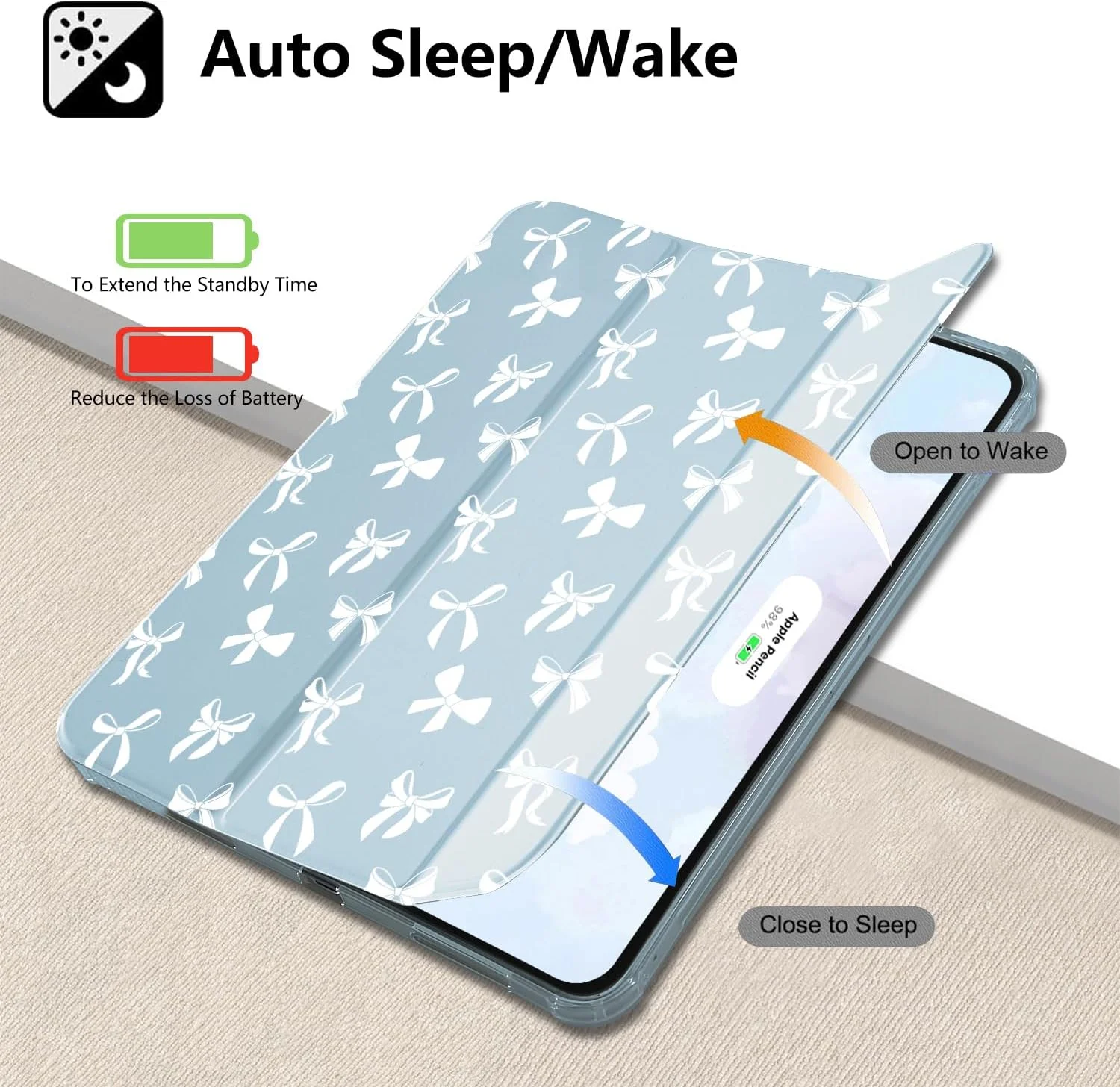 کاور پاپیونی دخترانه MAYCARICute مناسب آیپد 10.9 اینچی نسل 10، کاور پاپیونی دوست داشتنی و زیبای مناسب آیپد (2022)، کاور ضد ضربه با قابلیت خواب/بیدار شدن خودکار و جای قلم برای دختران و بانوان