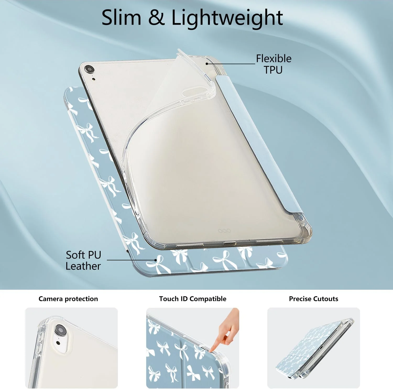 کاور پاپیونی دخترانه MAYCARICute مناسب آیپد 10.9 اینچی نسل 10، کاور پاپیونی دوست داشتنی و زیبای مناسب آیپد (2022)، کاور ضد ضربه با قابلیت خواب/بیدار شدن خودکار و جای قلم برای دختران و بانوان