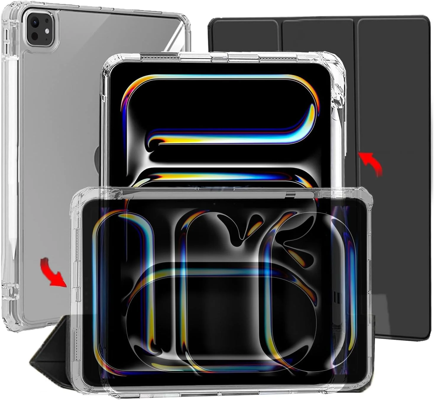 کاور ProElite برای Apple iPad Pro 13 اینچ M4 2024، کاور هوشمند کشویی جداشدنی برای Apple iPad Pro 13 اینچ M4 2024 به همراه جای مدادی، مشکی