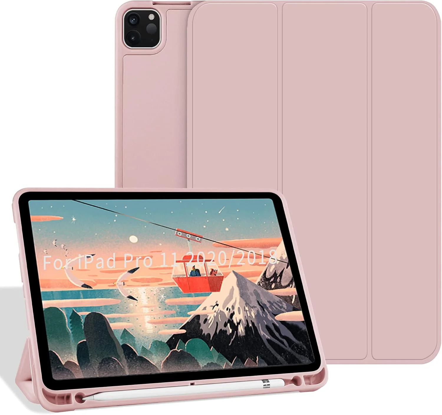کاور AWH برای آیپد پرو 11 2020 و 2018 با جای قلم، کاور باریک و سبک با قابلیت تاشوندگی، پشتیبانی از اتصال قلم اپل، قابلیت بیدار شدن/به خواب رفتن خودکار برای آیپد پرو 11 اینچ (صورتی)