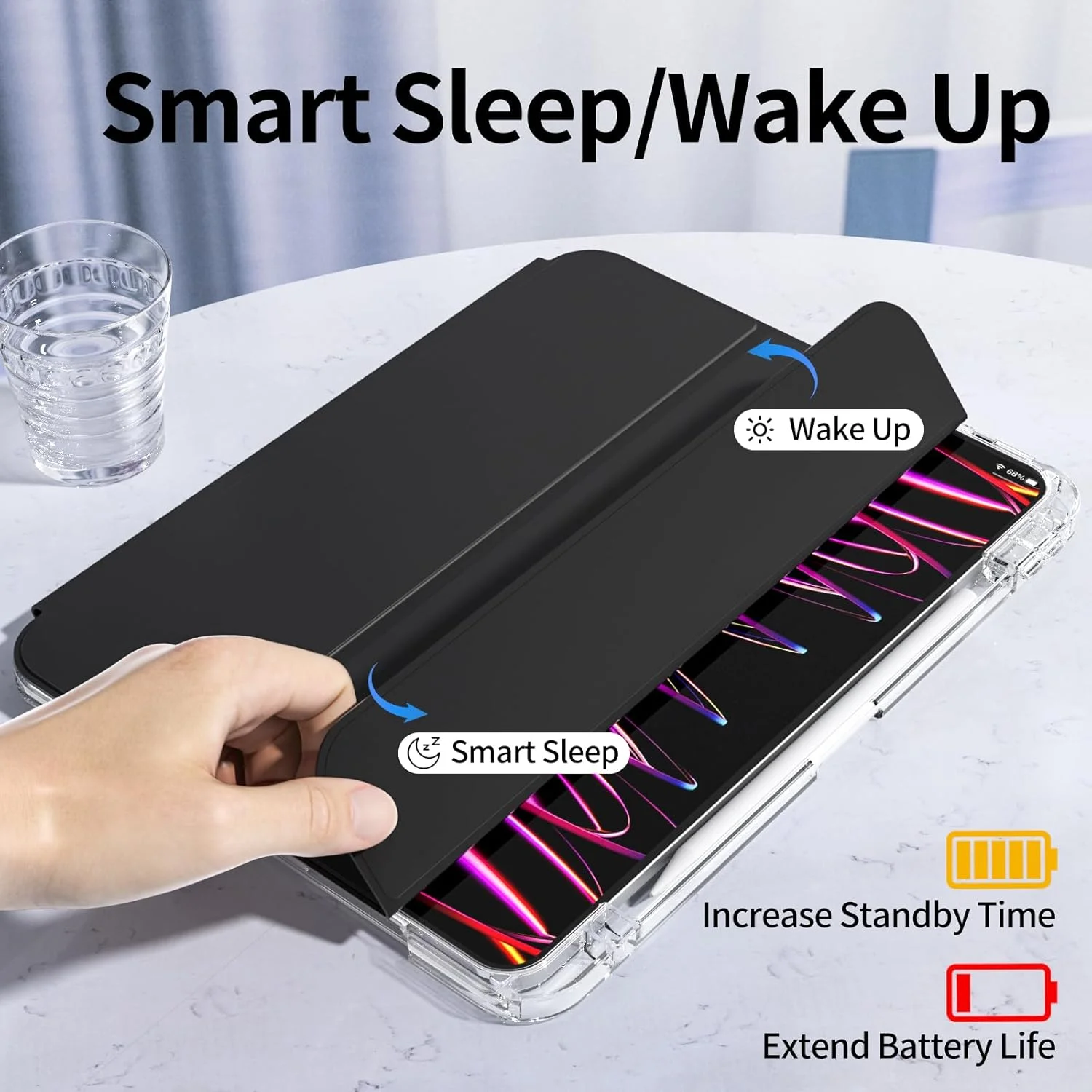 کاور ProElite برای Apple iPad Pro 13 اینچ M4 2024، کاور هوشمند کشویی جداشدنی برای Apple iPad Pro 13 اینچ M4 2024 به همراه جای مدادی، مشکی