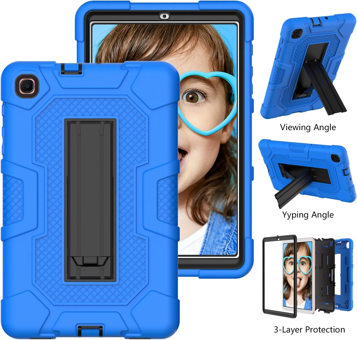 کیف تبلت سامسونگ تب A 8.4 2020 مدل T307 به همراه پایه، مقاوم در برابر ضربه، سه لایه محافظتی سخت و نرم سیلیکونی (آبی تیره + مشکی)