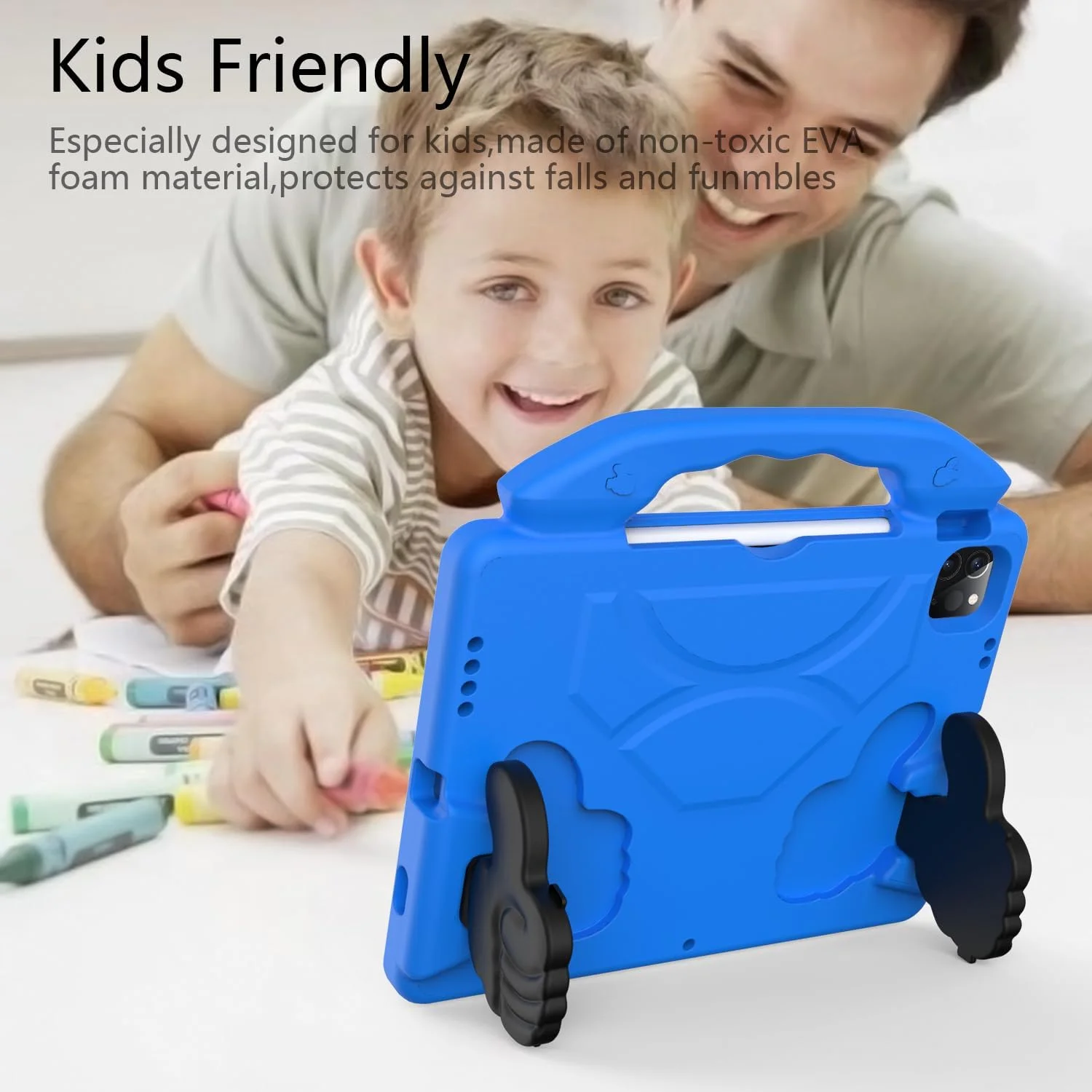 کاور EabHulie برای آیپد 2025/2022 نسل 11 اینچی (A16)/نسل 10 اینچی 10.9 اینچی، کاور فوم EVA سبک و بادوام با دسته و استند، کاور ضد ضربه آیپد برای کودکان - آبی