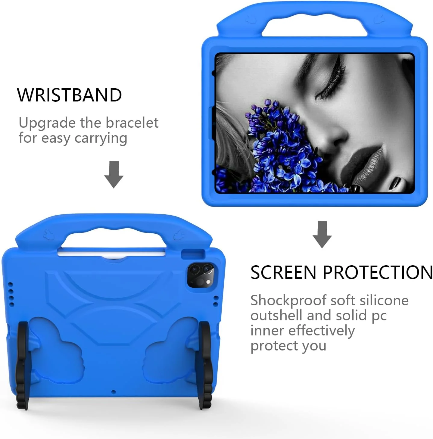 کاور EabHulie برای آیپد 2025/2022 نسل 11 اینچی (A16)/نسل 10 اینچی 10.9 اینچی، کاور فوم EVA سبک و بادوام با دسته و استند، کاور ضد ضربه آیپد برای کودکان - آبی