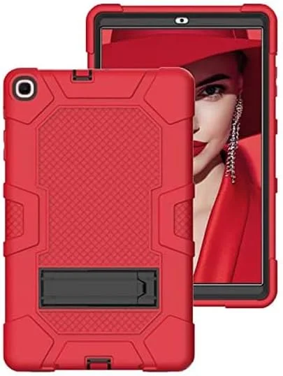 کیف تبلت سامسونگ Tab A7 10.4 T505/T500/T507/T505N مدل 2020 به همراه استند، مقاوم در برابر ضربه، سه لایه محافظتی سخت، بدنه نرم، مناسب تبلت اپل، جنس سیلیکونی (قرمز + مشکی)