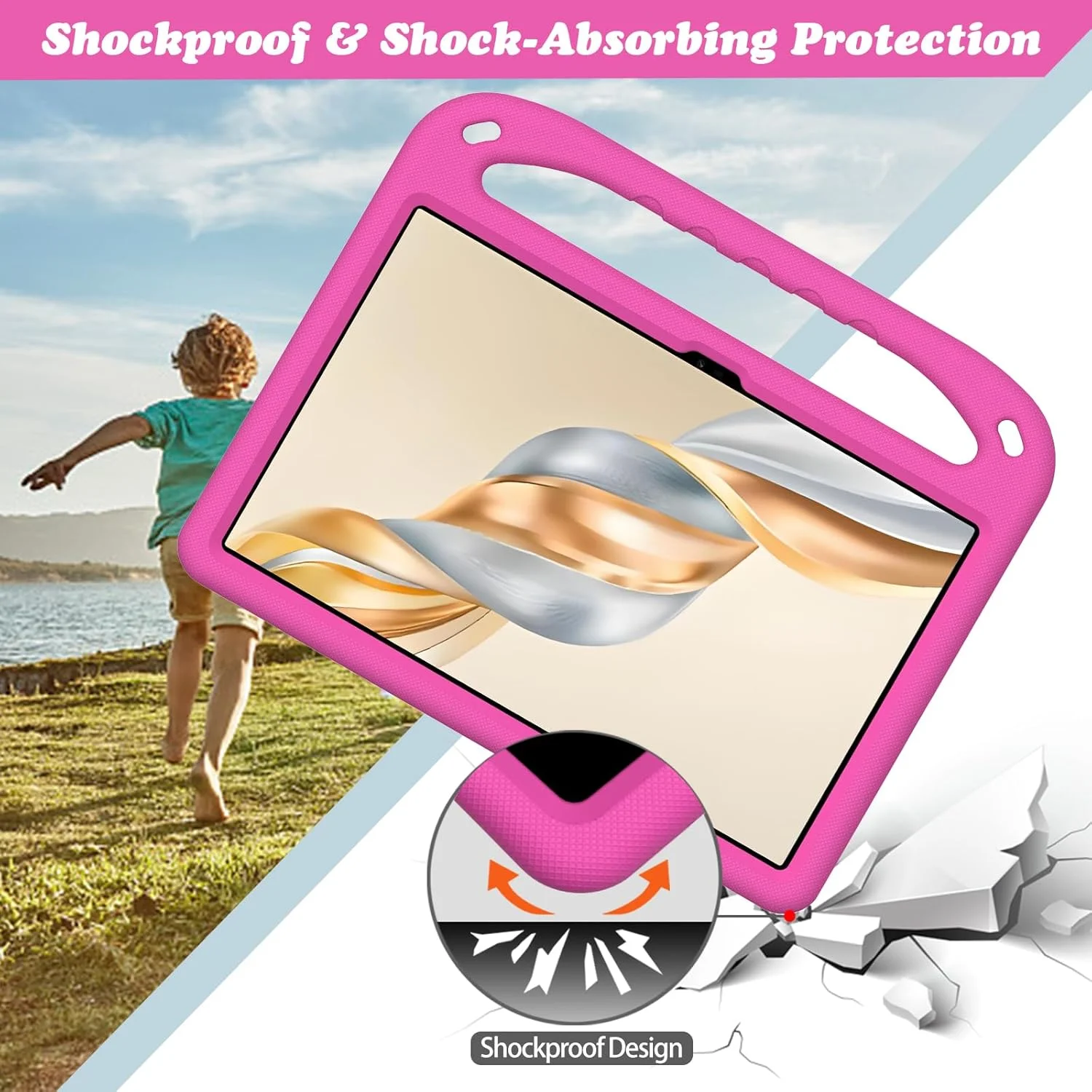 کیف محافظ کودکانه GOZOPO برای تبلت آنر پد X9a با صفحه نمایش 11.5 اینچی، سبک و ضد ضربه به همراه پایه دسته دار سازگار با آنر پد X9a مدل 2025 (رنگ صورتی)