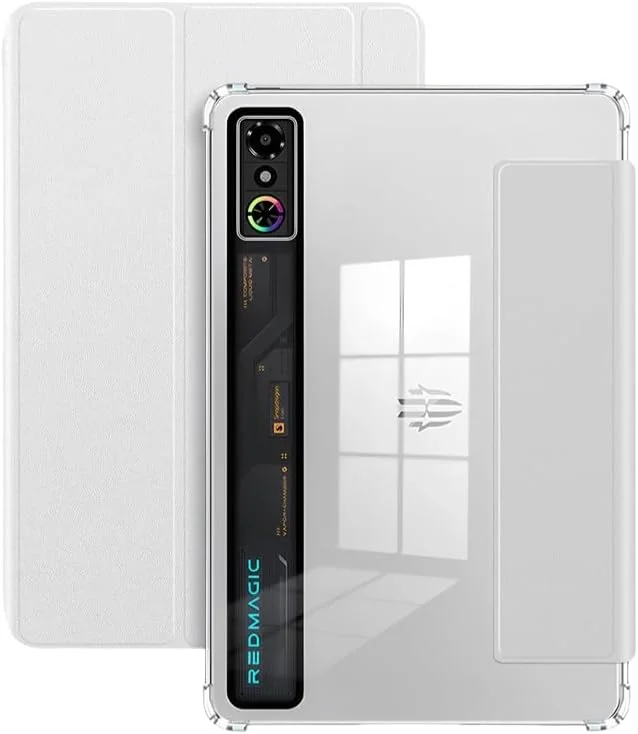 کاور Gruattreay سازگار با تبلت گیمینگ نوبیا RedMagic 3 Pro 9.06 اینچ مدل 2025، کاور پشتی شفاف چرمی با استند سه تایی جداشدنی مغناطیسی (سفید)