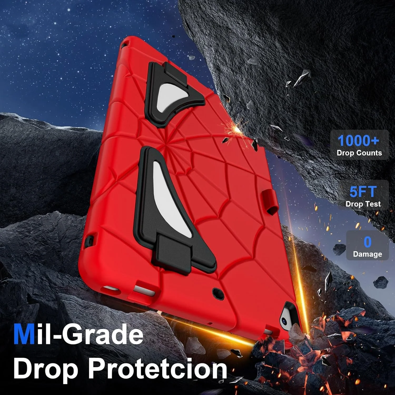 کیف محافظ کودکانه Chstls مناسب برای آیپد نسل 9/8/7 (10.2 اینچی، 2021/2020/2019)، کاور محافظتی مقاوم و سه لایه ضد ضربه با استند برای کودکان پسر و دختر - قرمز + مشکی