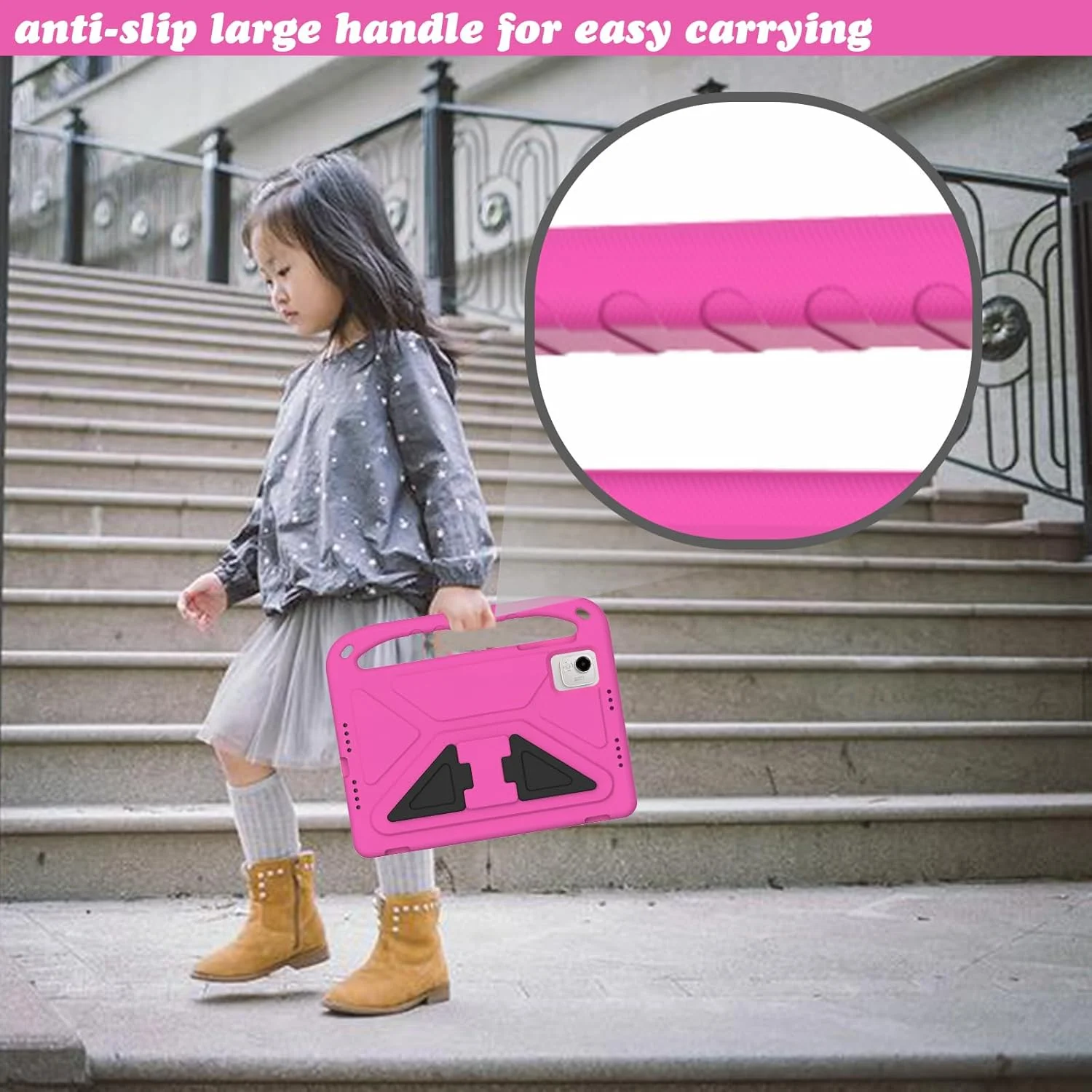 کیف محافظ کودکانه GOZOPO برای تبلت آنر پد X9a با صفحه نمایش 11.5 اینچی، سبک و ضد ضربه به همراه پایه دسته دار سازگار با آنر پد X9a مدل 2025 (رنگ صورتی)