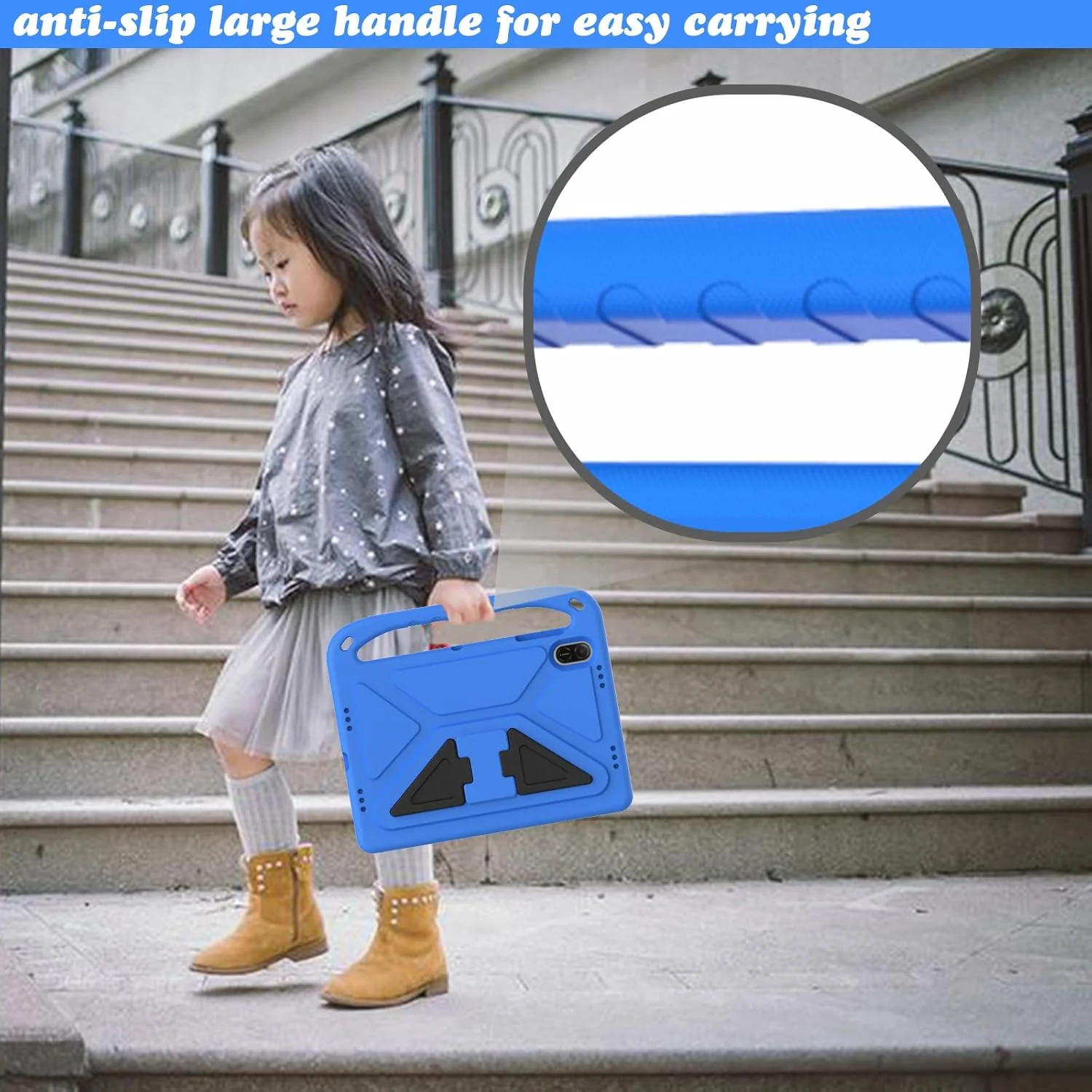 کیف محافظ کودکانه GOZOPO برای تبلت آنر پد X8a 11 اینچی، سبک و ضد ضربه به همراه پایه دسته دار سازگار با آنر پد X8a 2024 (آبی)