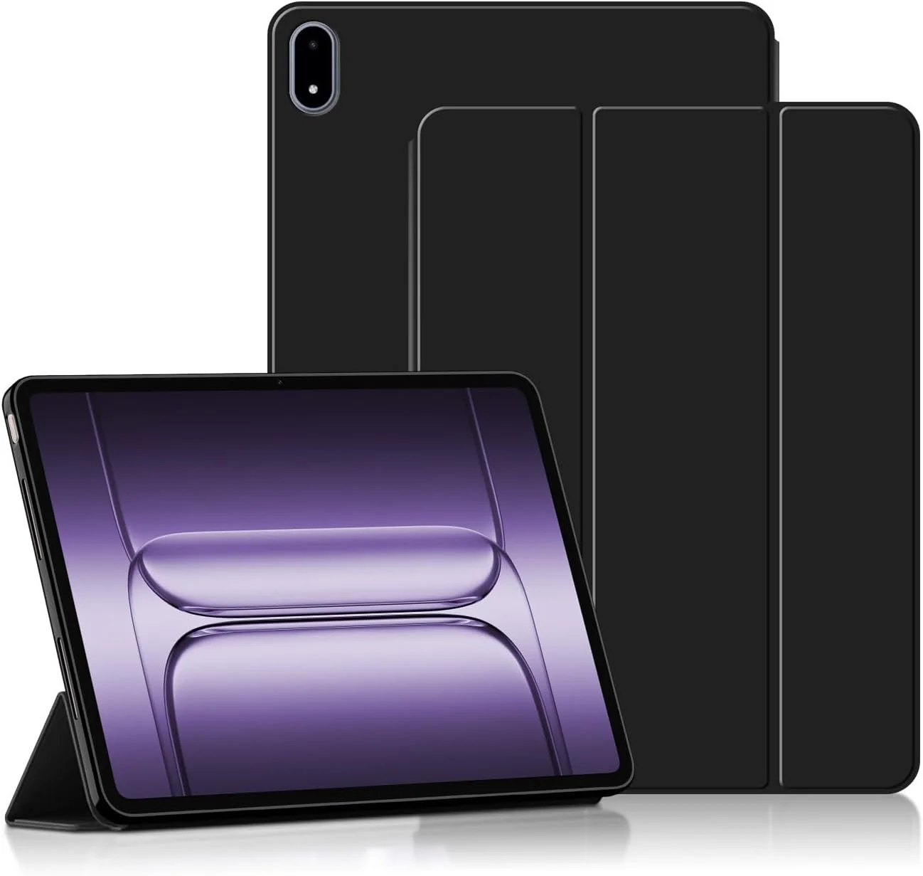 کاور محافظ QJONSIU سازگار با OnePlus Pad 3 / OnePlus Pad 2 Pro، کاور محافظ TPU ضد خش [عملکرد استند]، کیف استند هوشمند فوق العاده نازک - مشکی