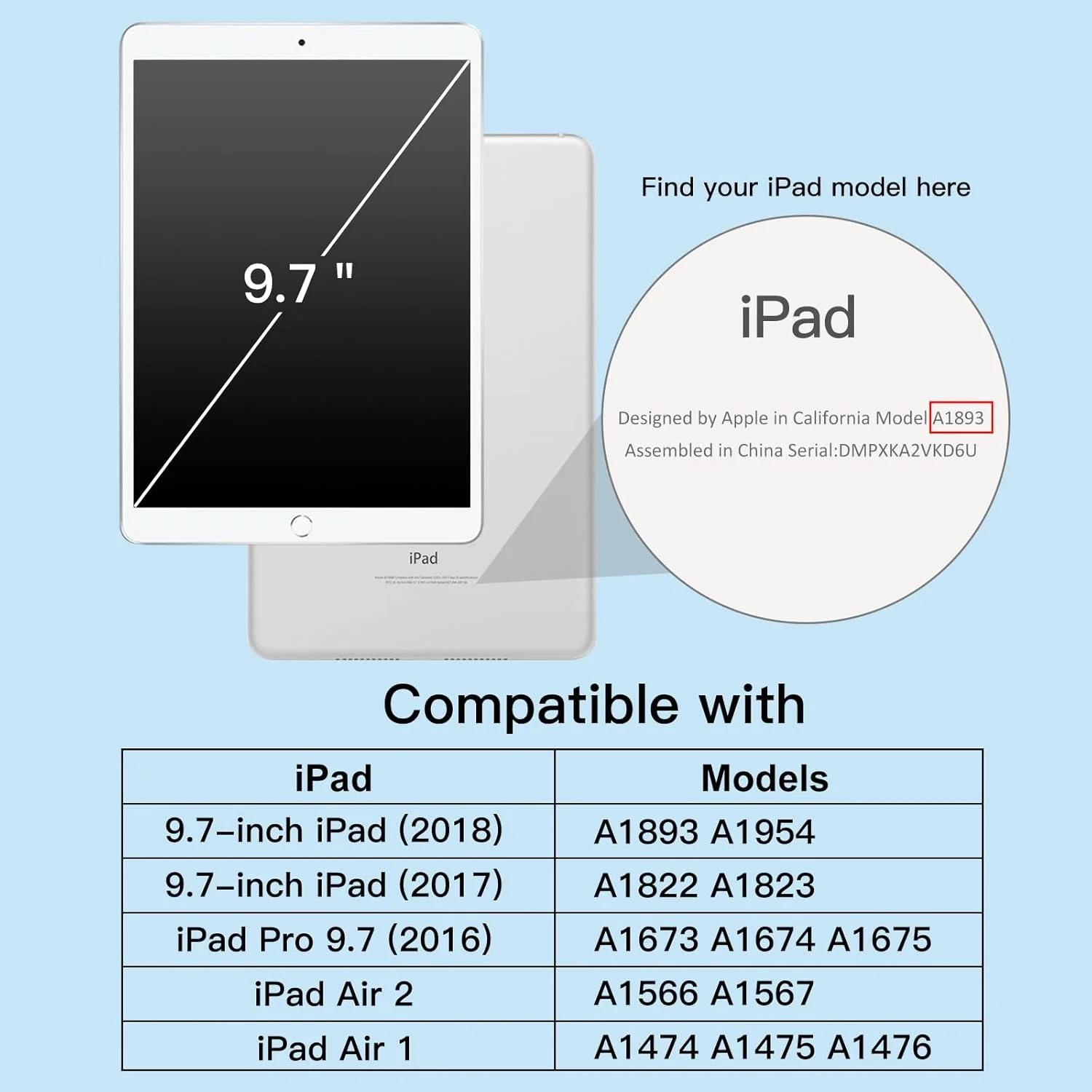 کیف محافظ کودکانه JETech برای آیپد 9.7 اینچی (نسل 6/5، 2018/2017)، آیپد ایر 2/1 9.7 (نسل 2/1، 2014/2013) و آیپد پرو 9.7 2016، کاور تبلت سبک وزن مقاوم در برابر ضربه با پایه دسته (آبی)