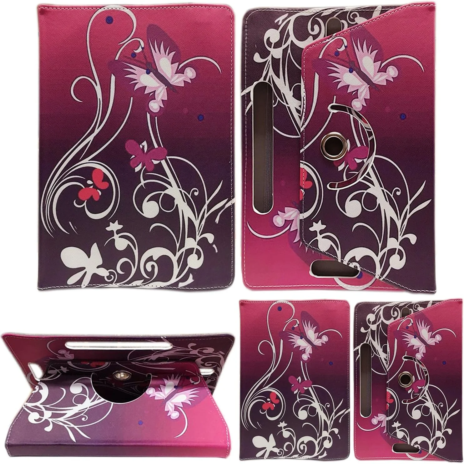 کیف تبلت یونیورسال 8.0 اینچی، کاور چند زاویه ای استند دار طرح دار مناسب برای تمام تبلت های 8.0 اینچی سامسونگ، لنوو، ایسر، هواوی، سونی، اپل، توشیبا و تبلت های اندرویدی (پروانه بنفش)